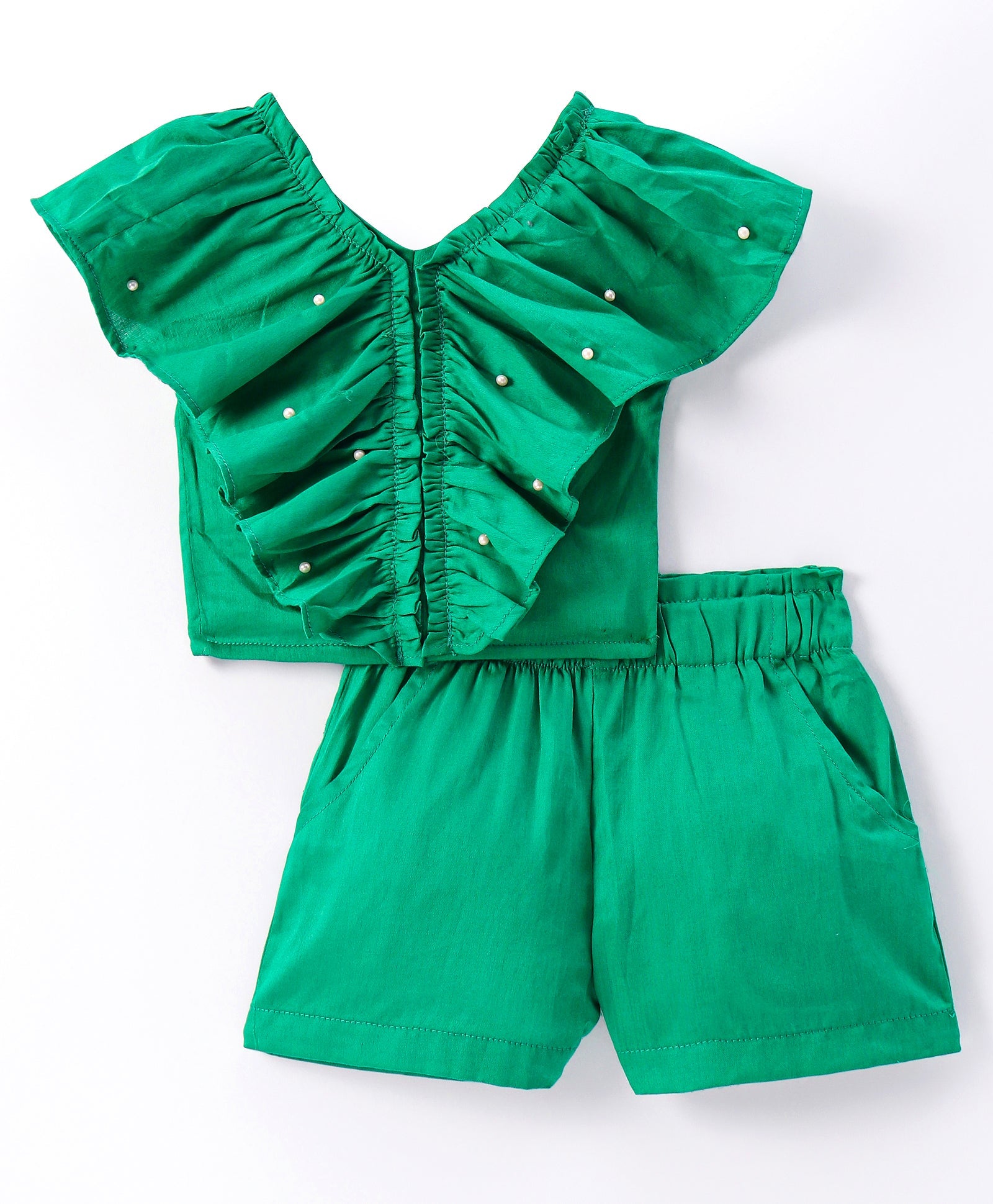 Girls Stylish and Trendy Cotton satin Ruffle Top with Shorts