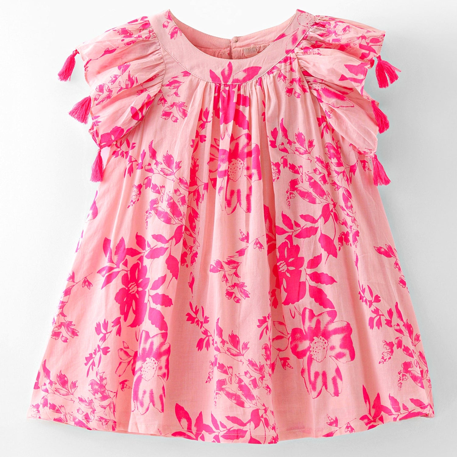 Girls cotton printed dress with tassels