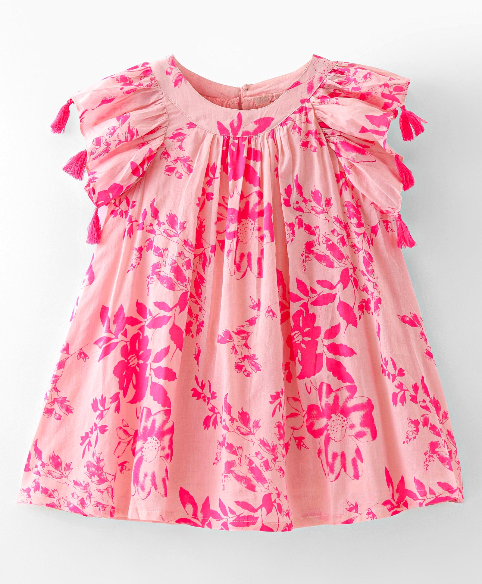 Girls cotton printed dress with tassels