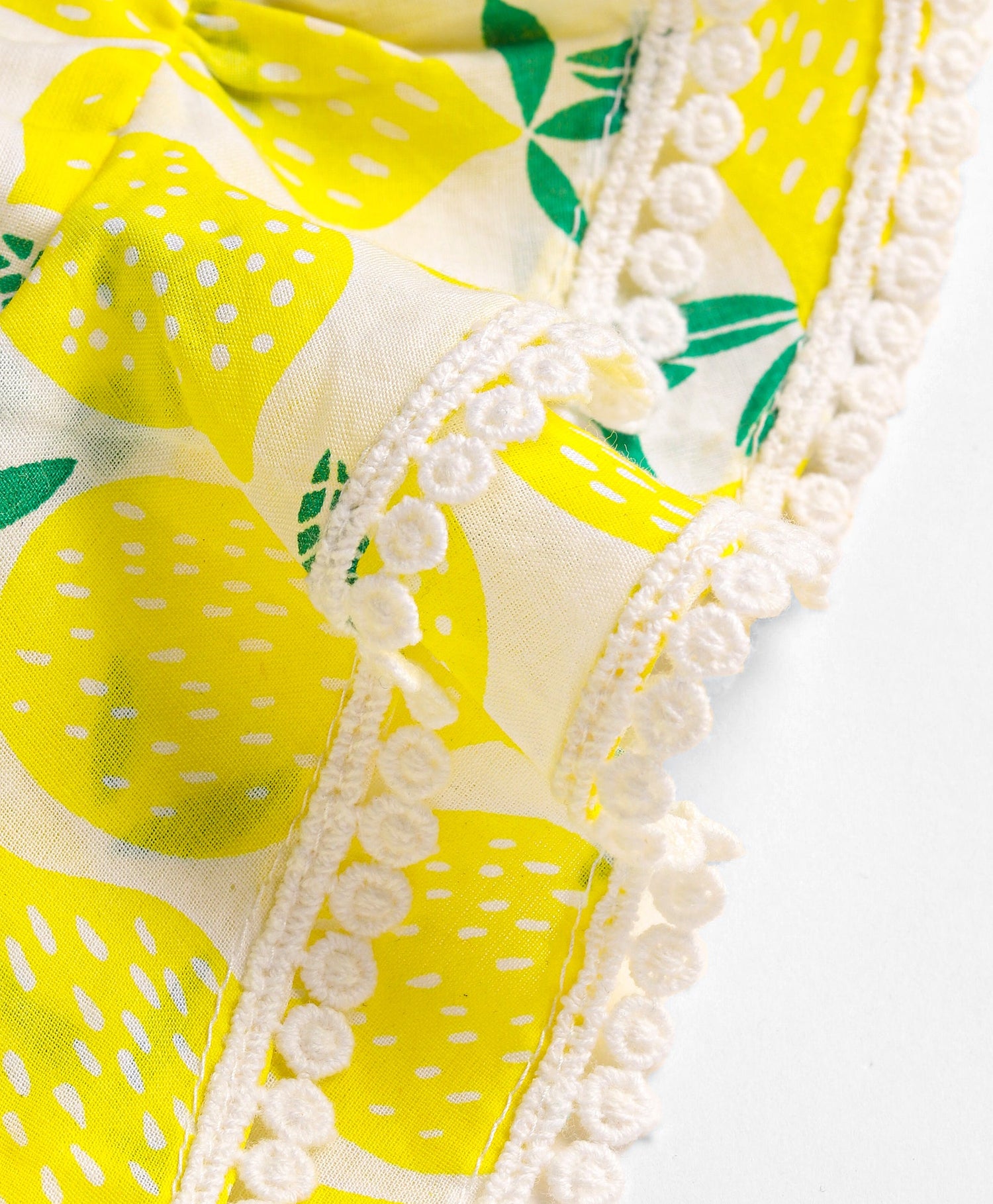 Girls Lemon Print Dress with Lace on flutter sleeve