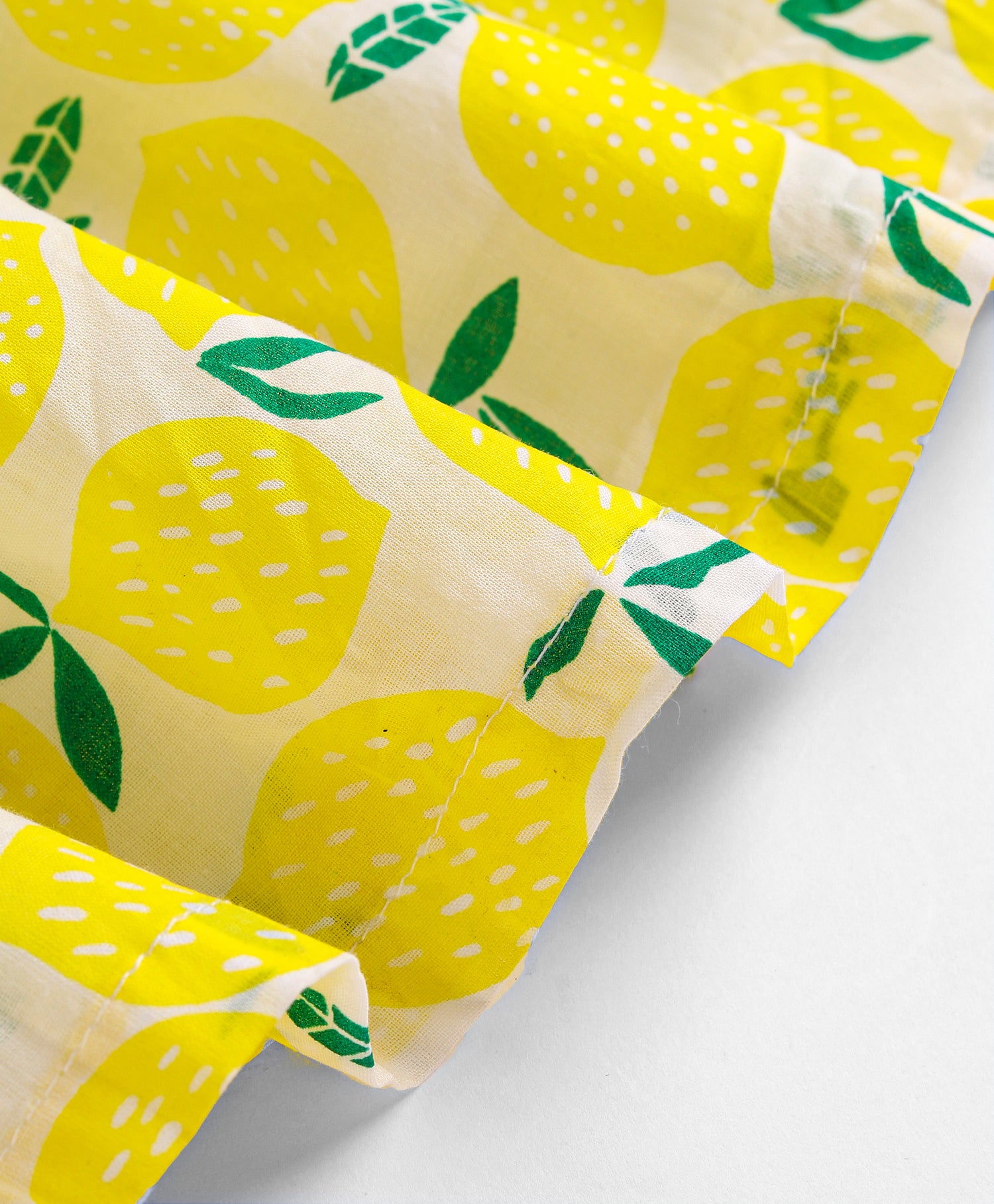 Girls Lemon Print Dress with Lace on flutter sleeve