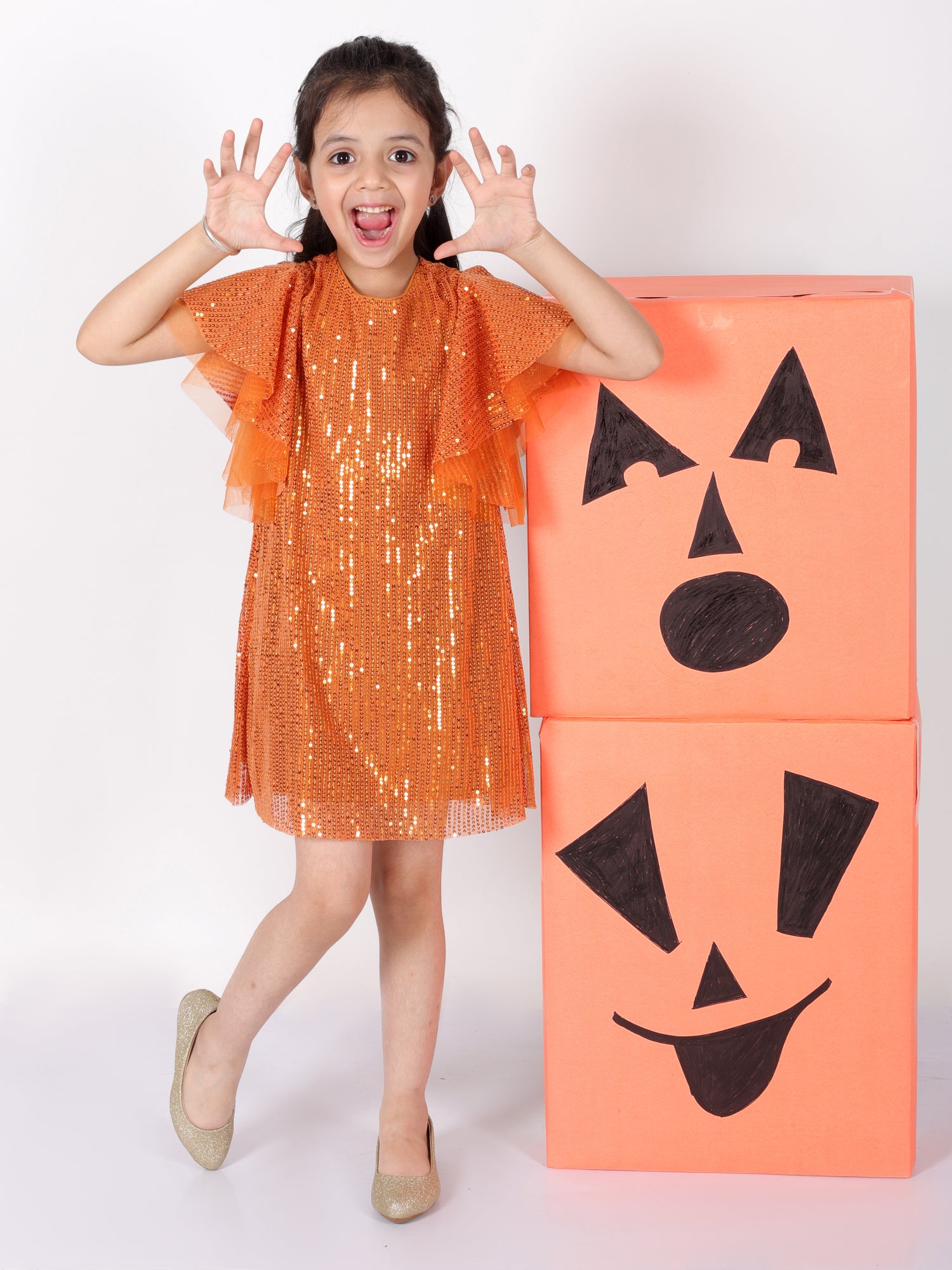 Razzle Dazzle Girls Peach Sequins Party Dress