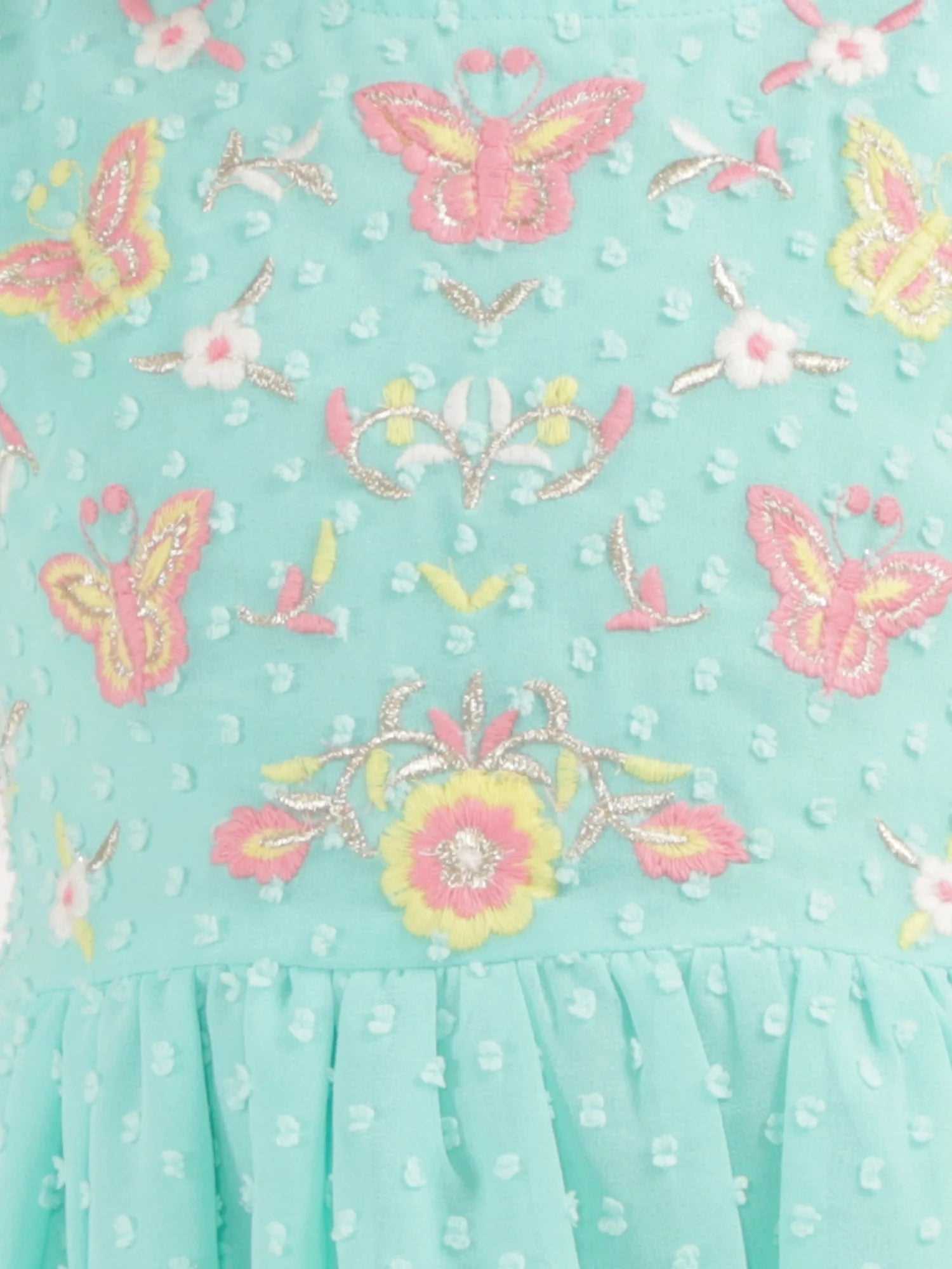 Girls georgette dobby dress with multicolor embroidery