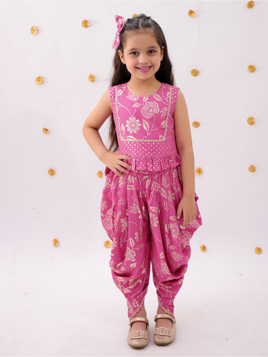 Khilkhilahat Pink Top and Dhoti Set For Girls