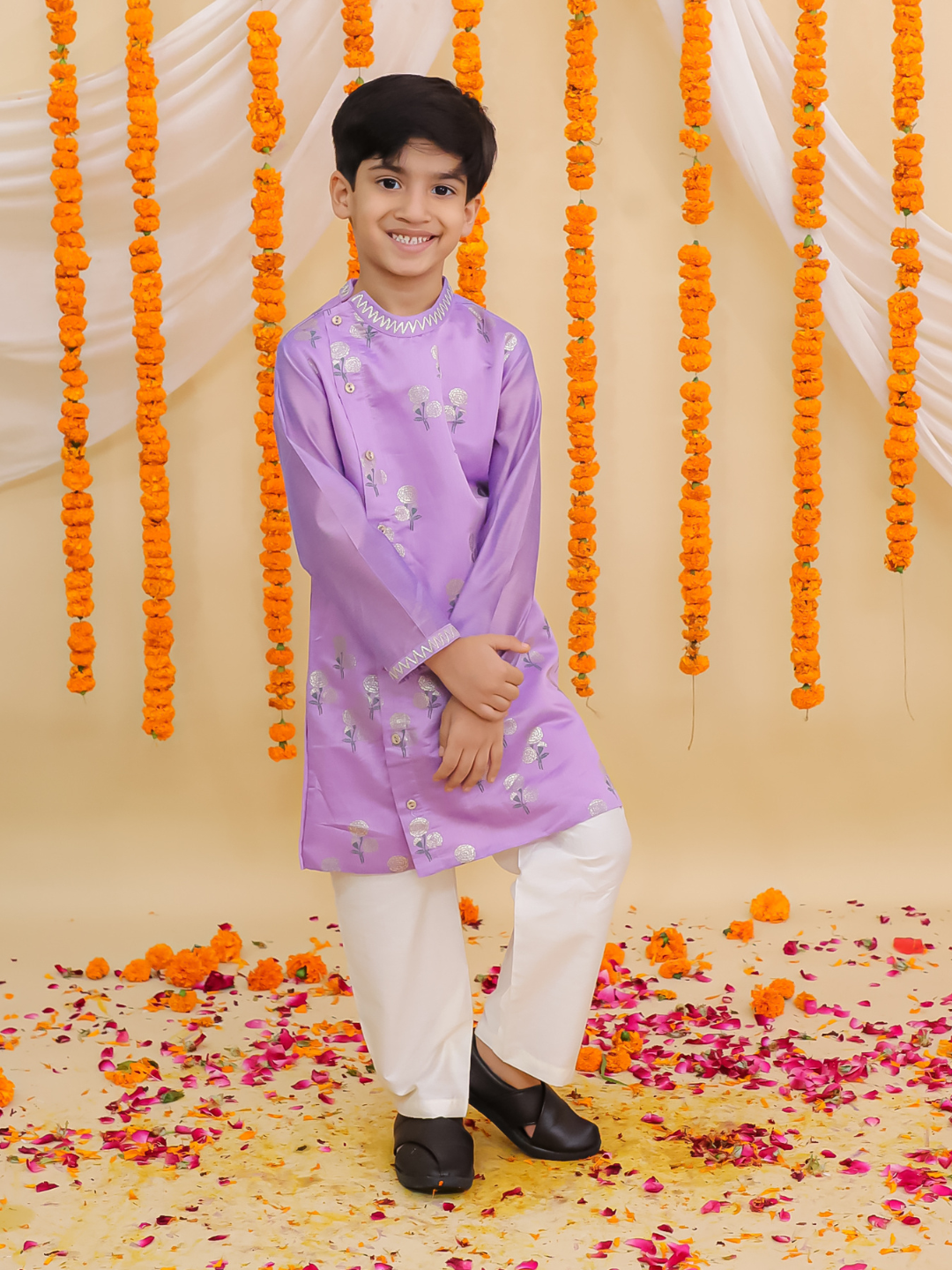 Mishti Purple Kurta Pyjama Set For Boys