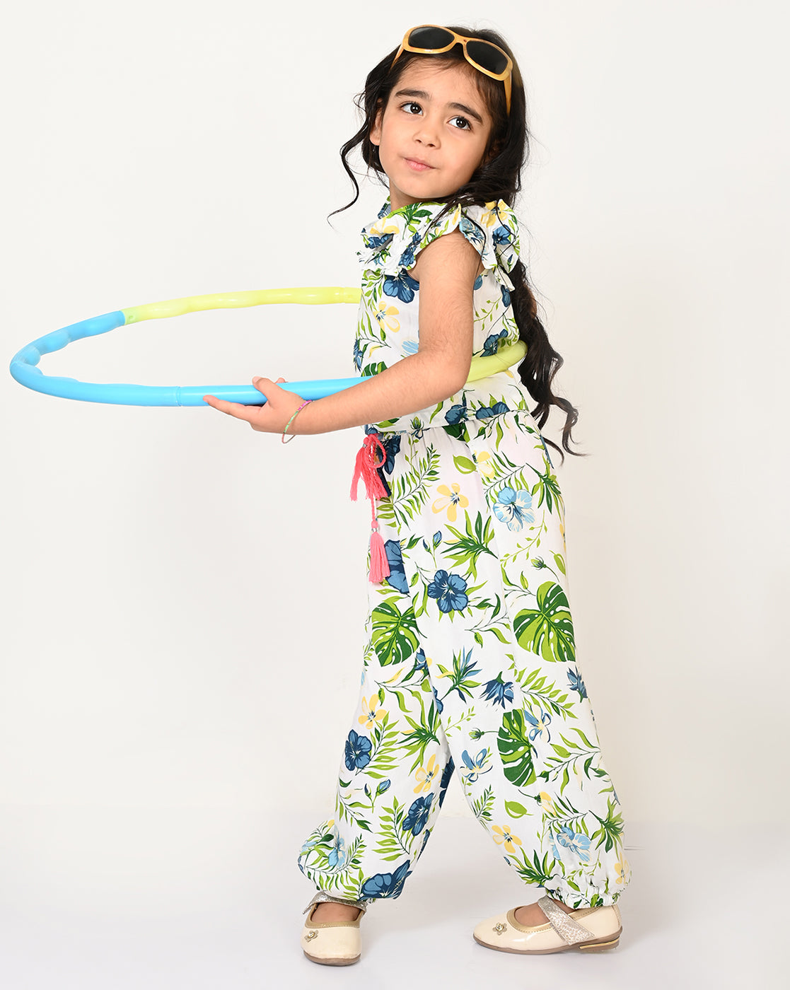 Sassy Boho Girls Green crop Top with Joggers set from the sibling Collection