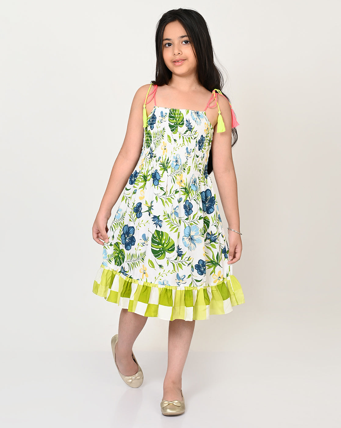 Sassy Boho Girls Green Tiered Dress from the sibling collection