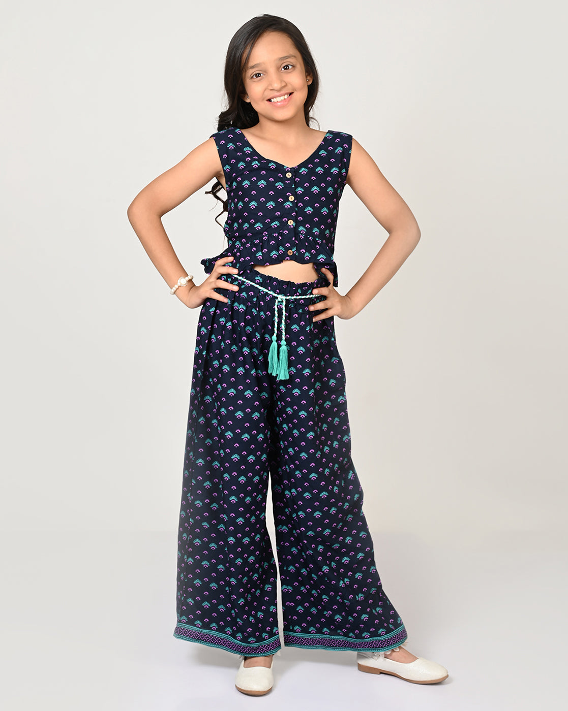 Sassy Boho Girls Blue crop Top with Palazzo set from the sibling Collection