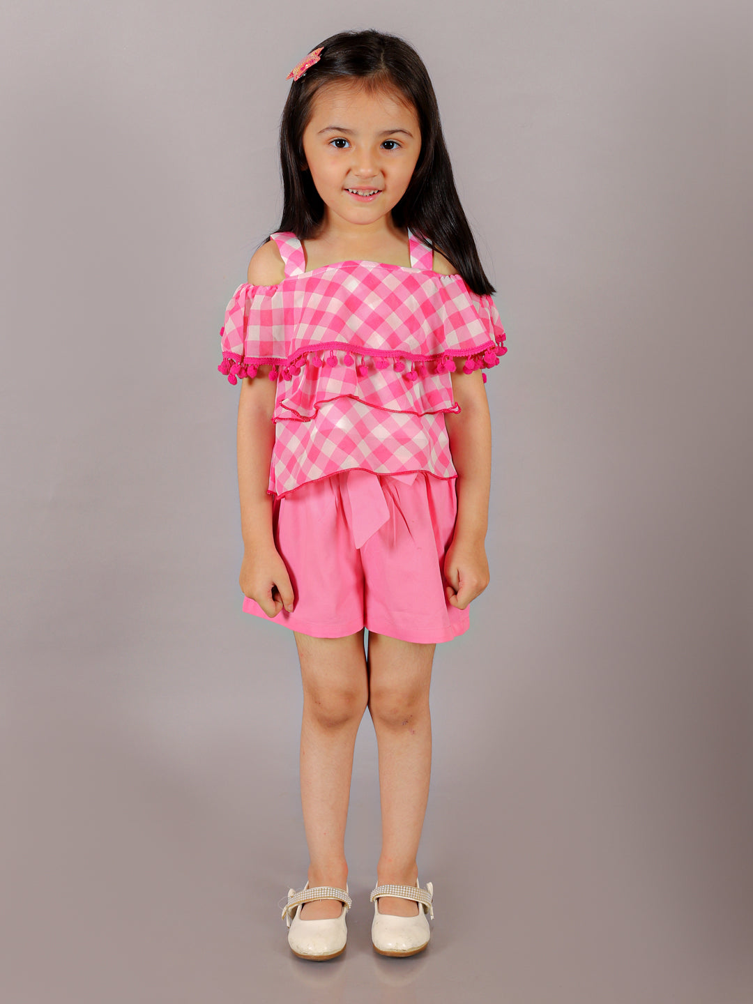 Girls Coord sets , Stylish checks tiered Top with shorts