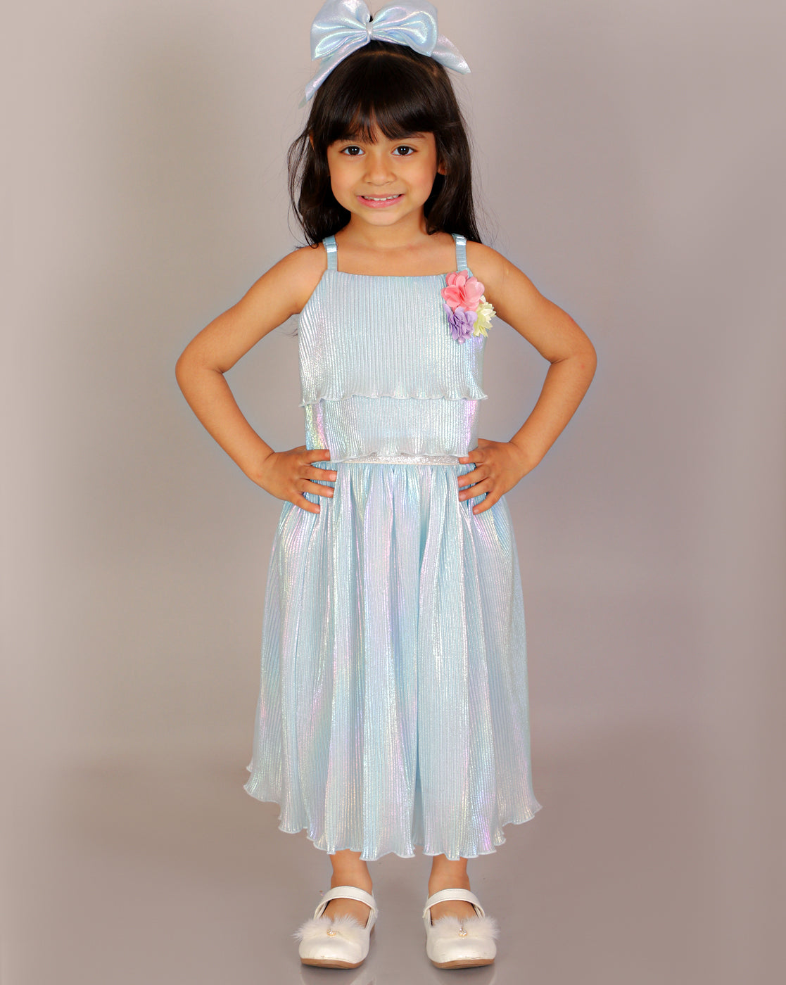 Girls Coord sets, Stylish Rainbow Pleating Spaghetti Top With Rainbow effect pleating Skirt