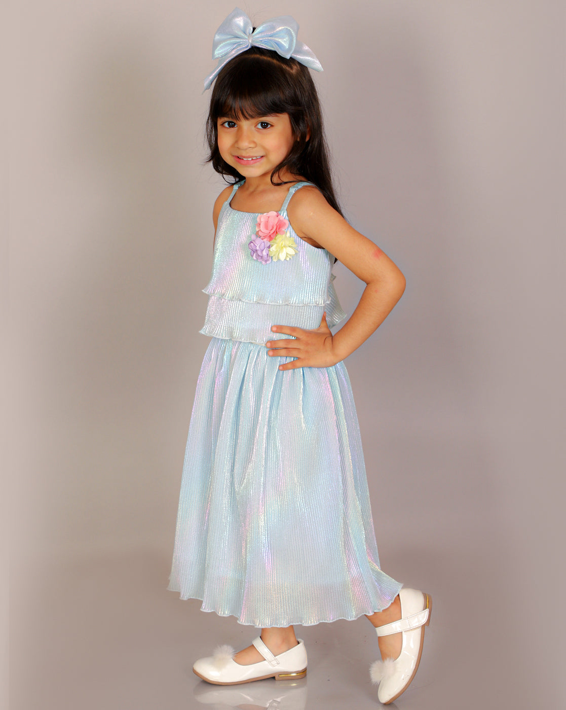 Girls Coord sets, Stylish Rainbow Pleating Spaghetti Top With Rainbow effect pleating Skirt