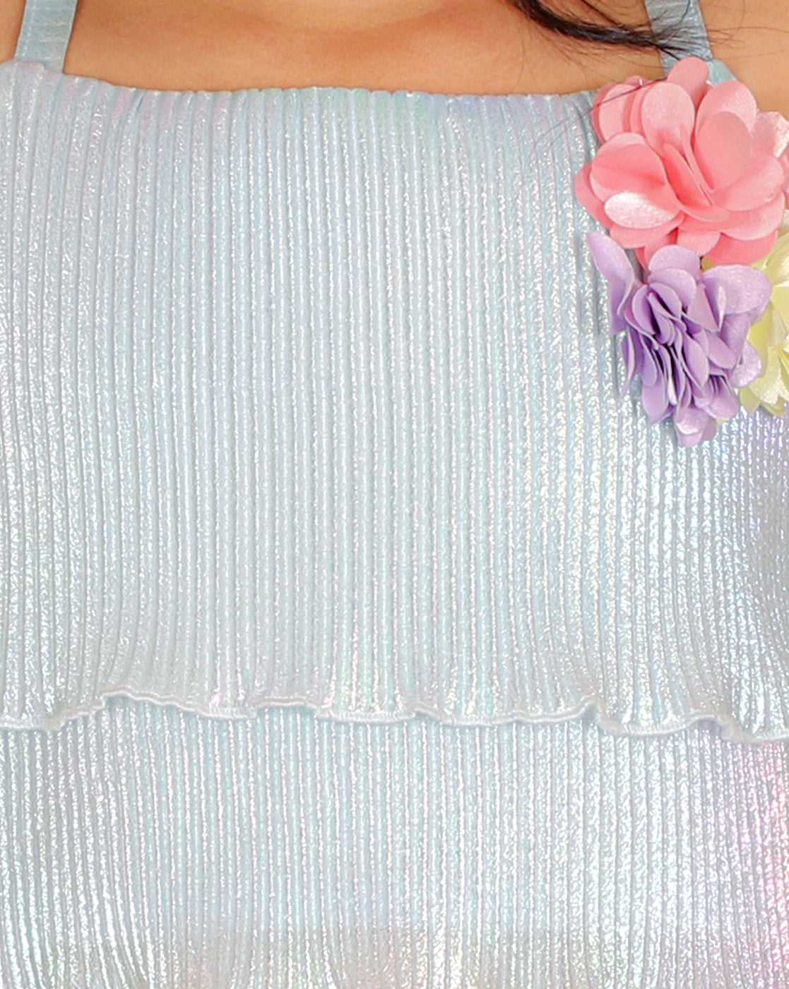 Girls Coord sets, Stylish Rainbow Pleating Spaghetti Top With Rainbow effect pleating Skirt