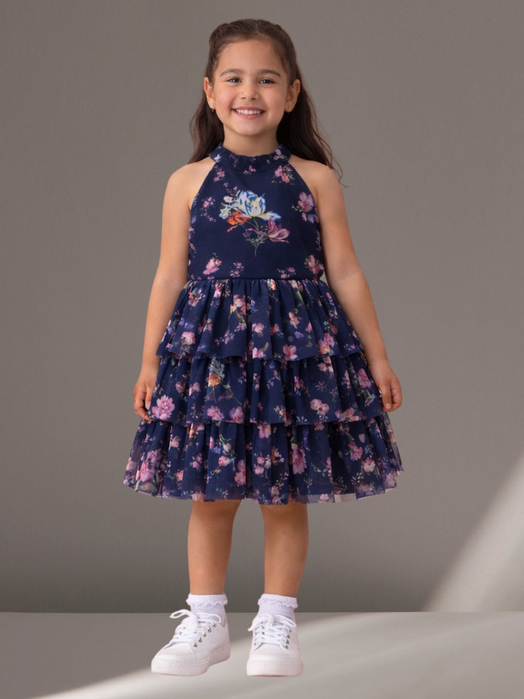 Glam Up Girls Navy Blue Net Dress