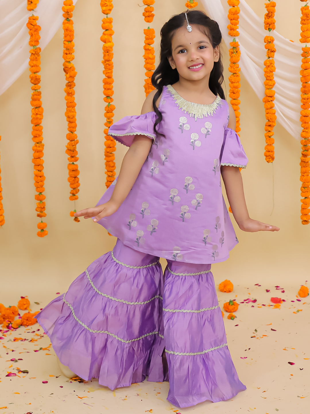 Mishti Purple Kurta and Sharara Set For Girls