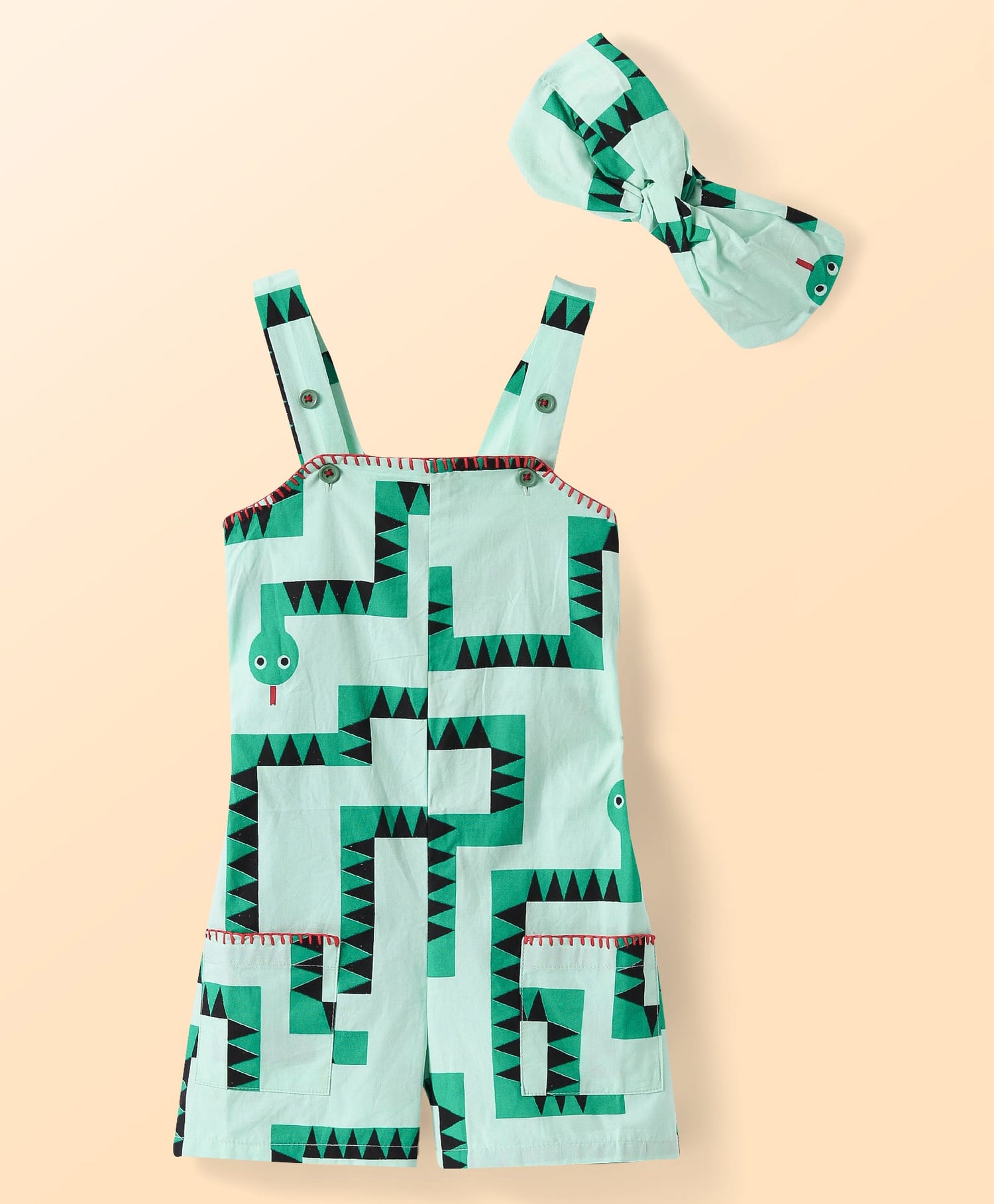 Board game inspired Girls Green Table Print Jumpsuit