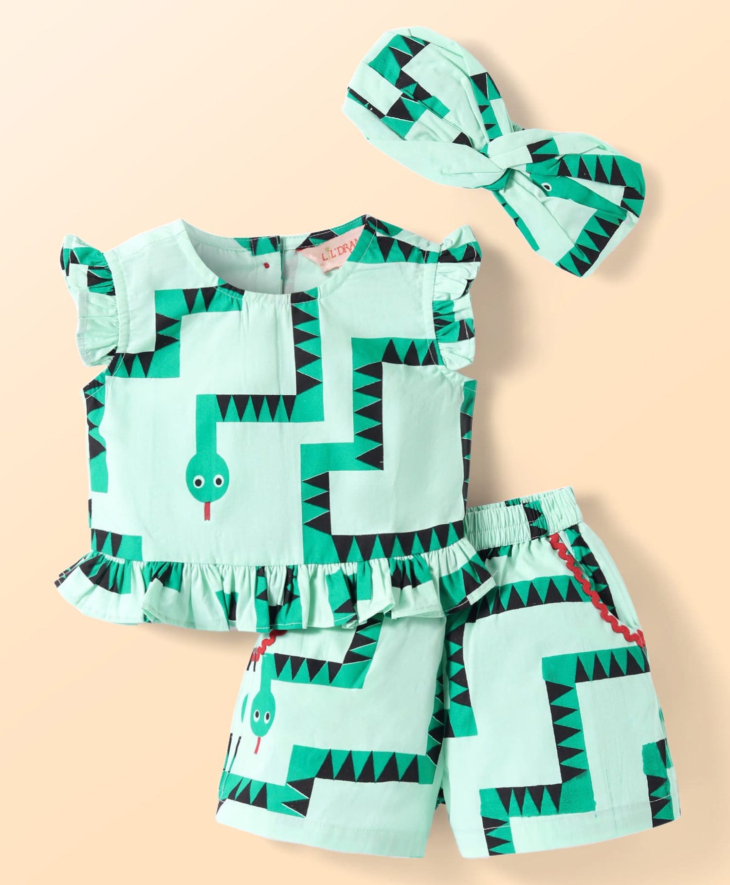 Board game inspired Girls Green Table Print Top and Shorts Sets