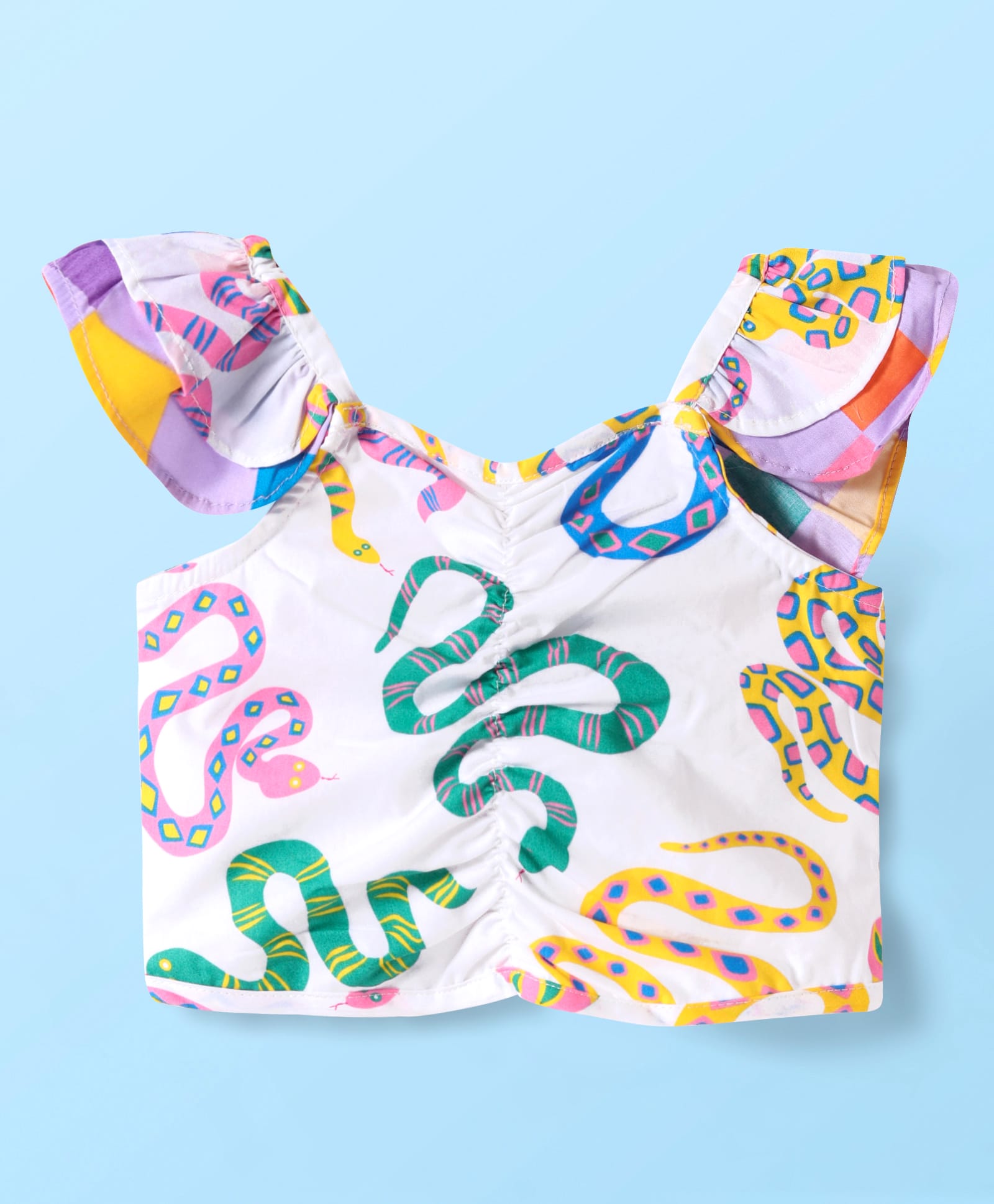 Board game inspired Girls Multi Color Snake Print Top and Shorts Set