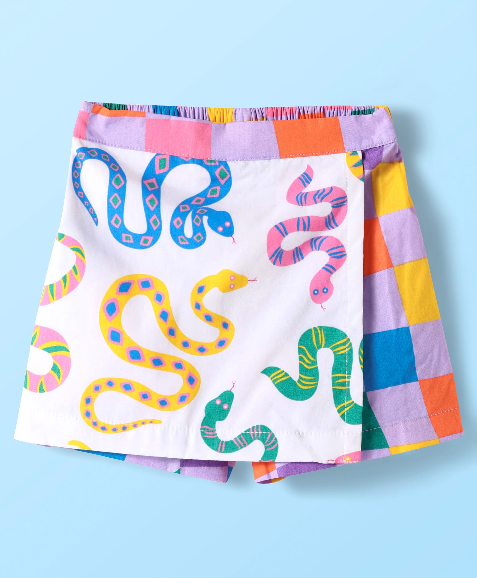 Board game inspired Girls Multi Color Snake Print Top and Shorts Set