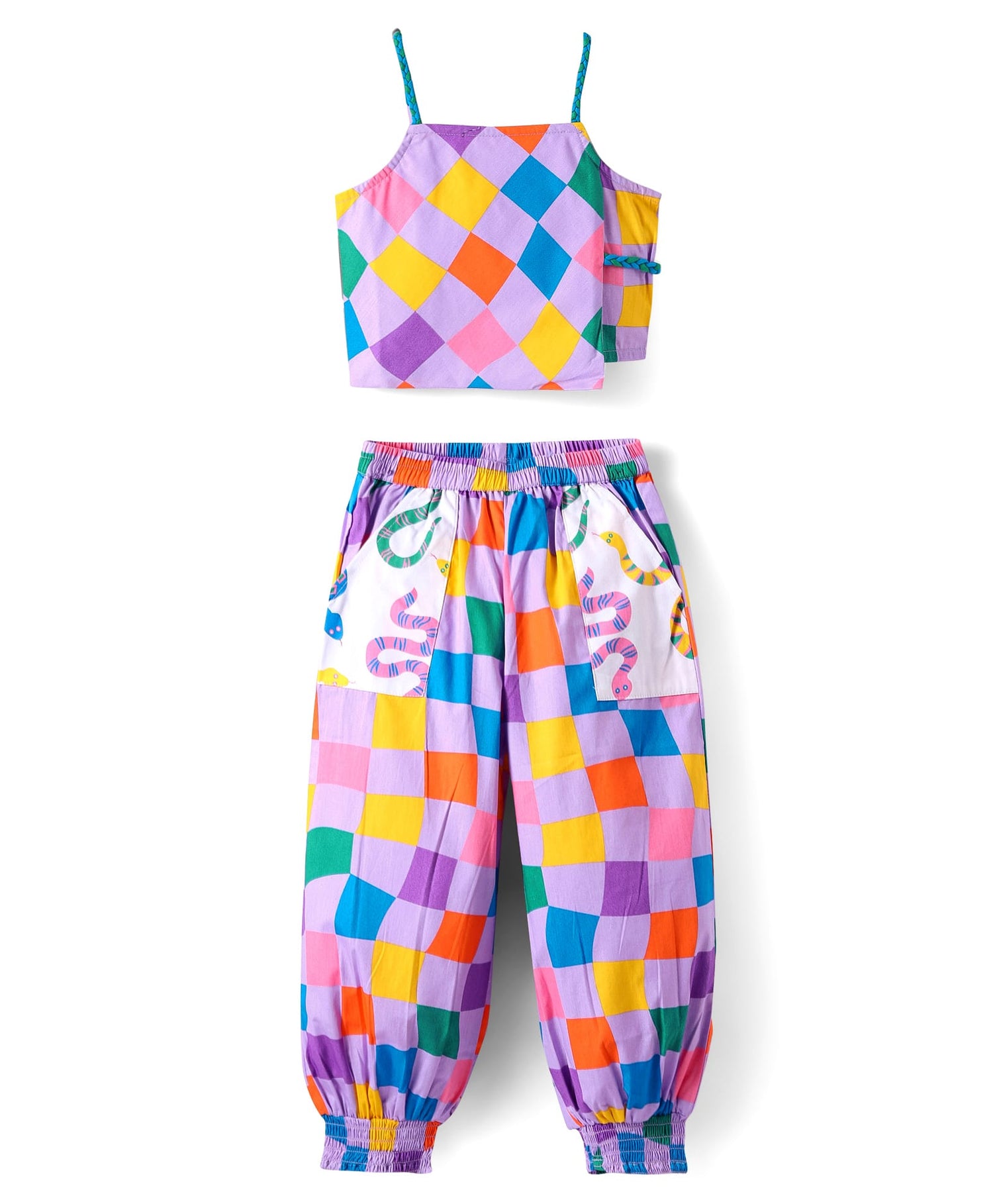 Board game inspired Girls Multi Color Rotary Print Top and Pant Set