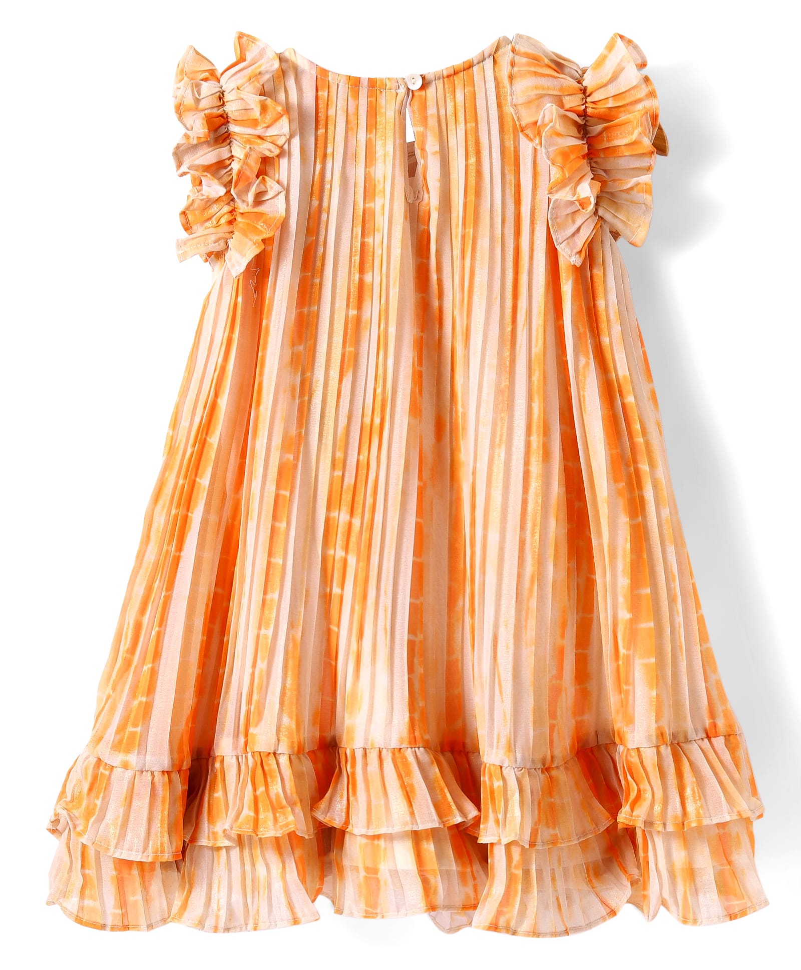 Glam up Girls Peach Foil Print pleated Party Dress
