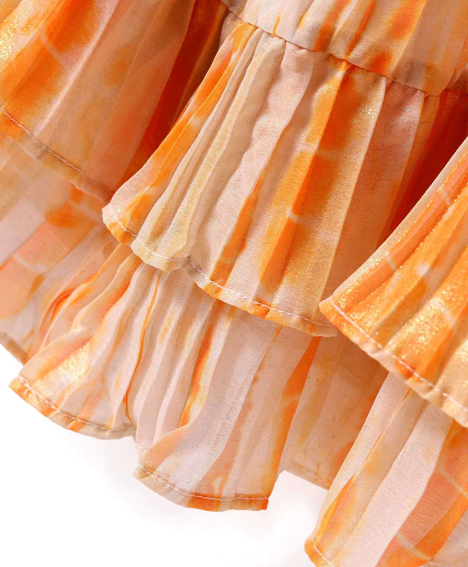 Glam up Girls Peach Foil Print pleated Party Dress