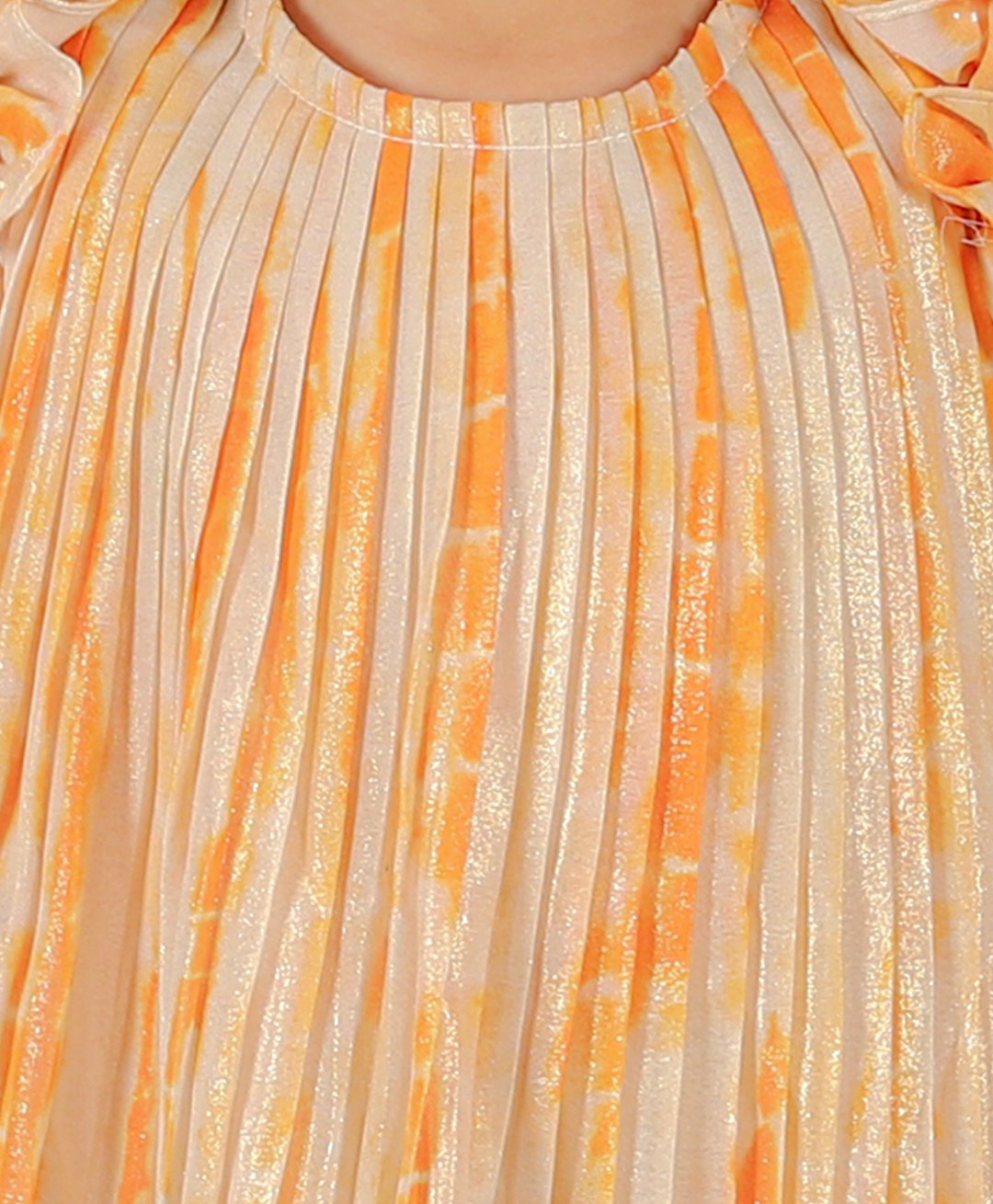 Glam up Girls Peach Foil Print pleated Party Dress