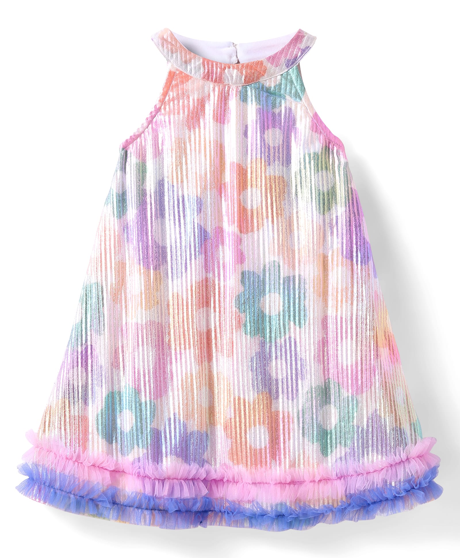 Rainbow Girls Multi Color Flower Pleating Party Dress