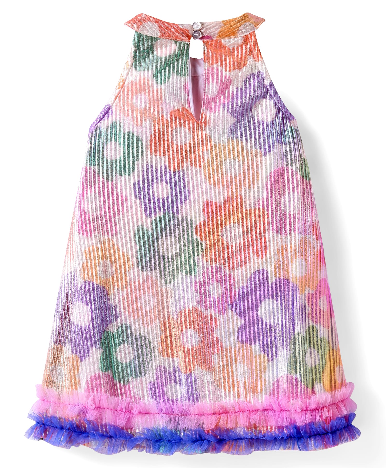 Rainbow Girls Multi Color Flower Pleating Party Dress