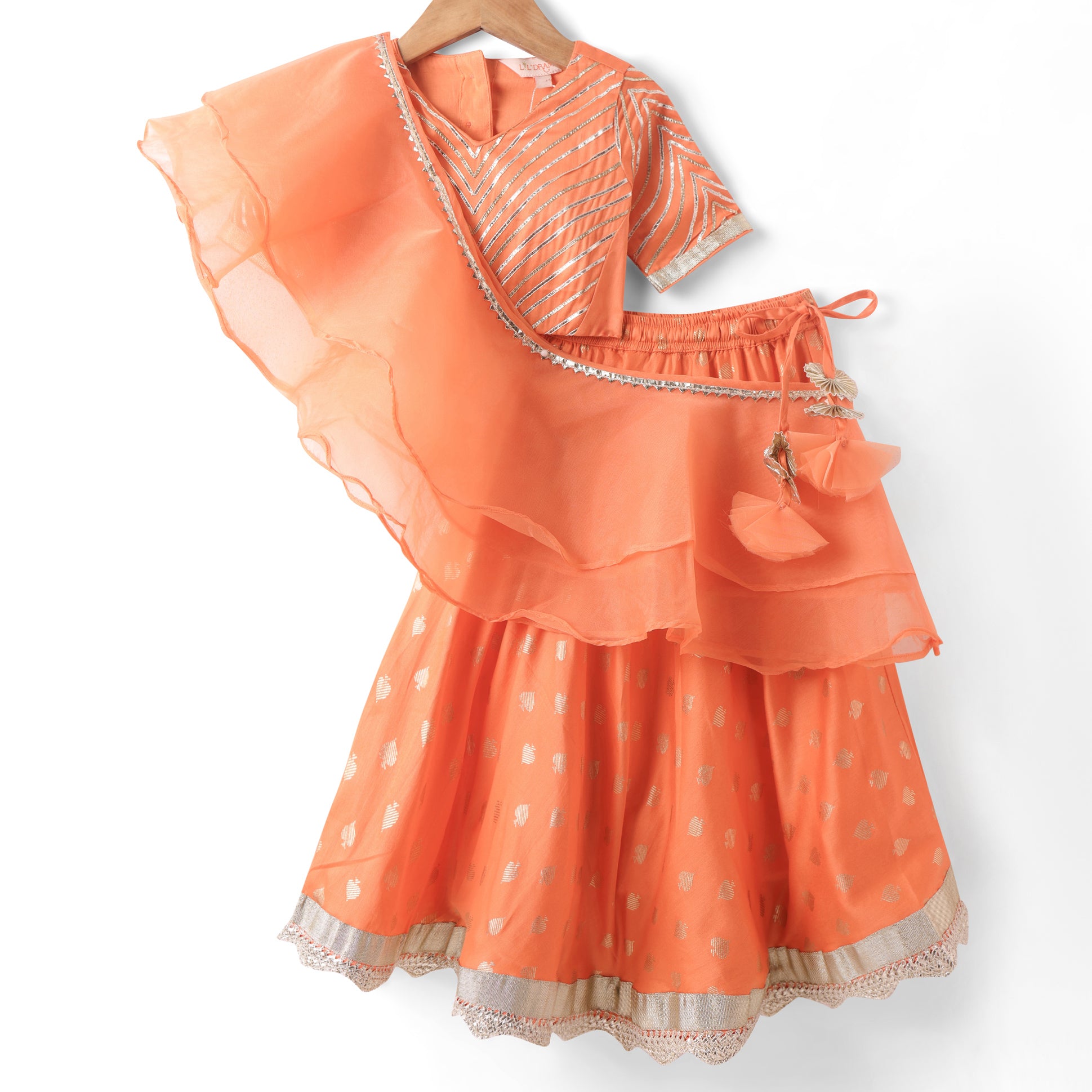 Mehfil Orange Ghagra Choli Dupatta set for Girls