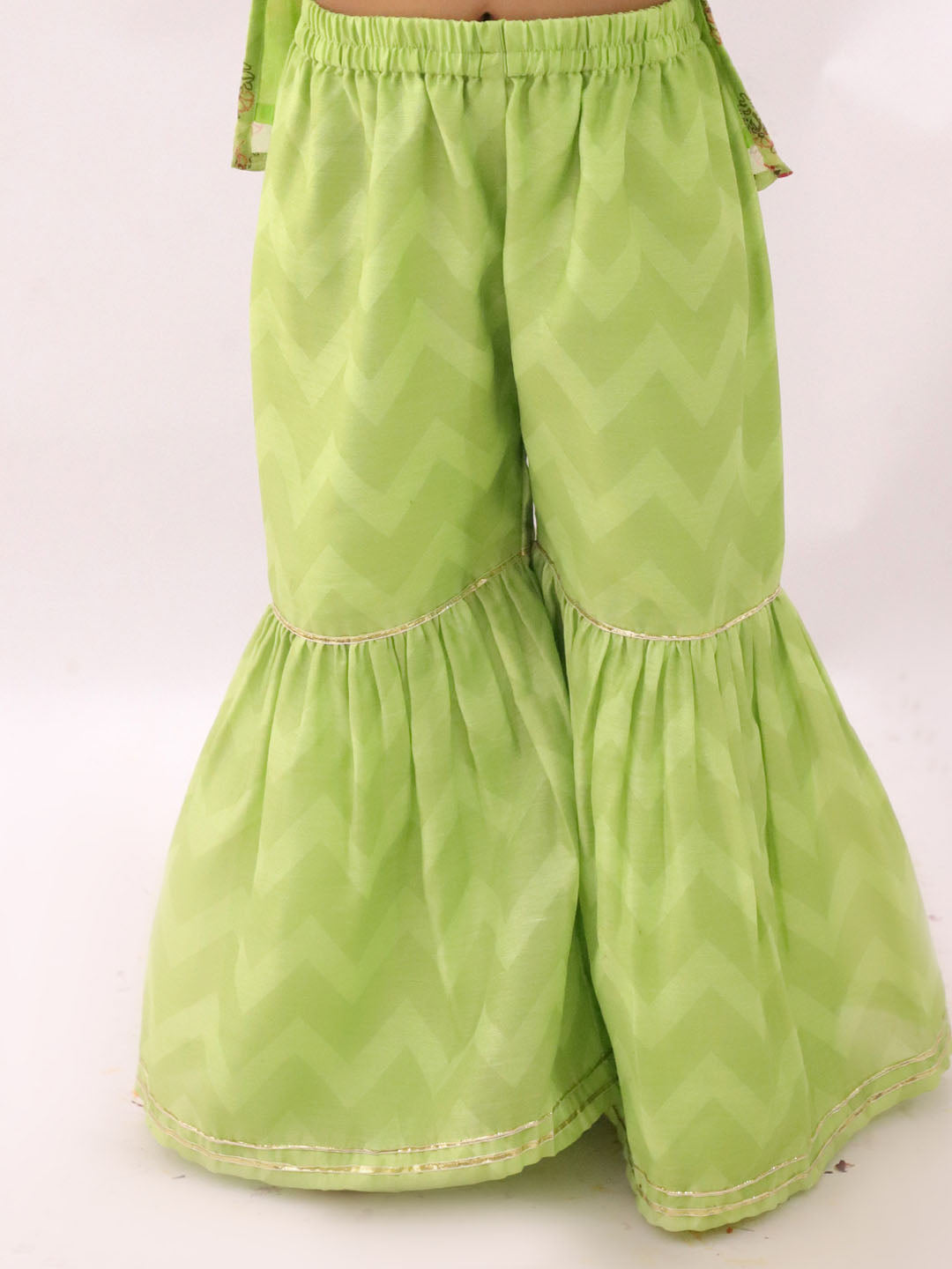 Mishti Green Kurta Sharara with Pink Dupatta Set For Girls