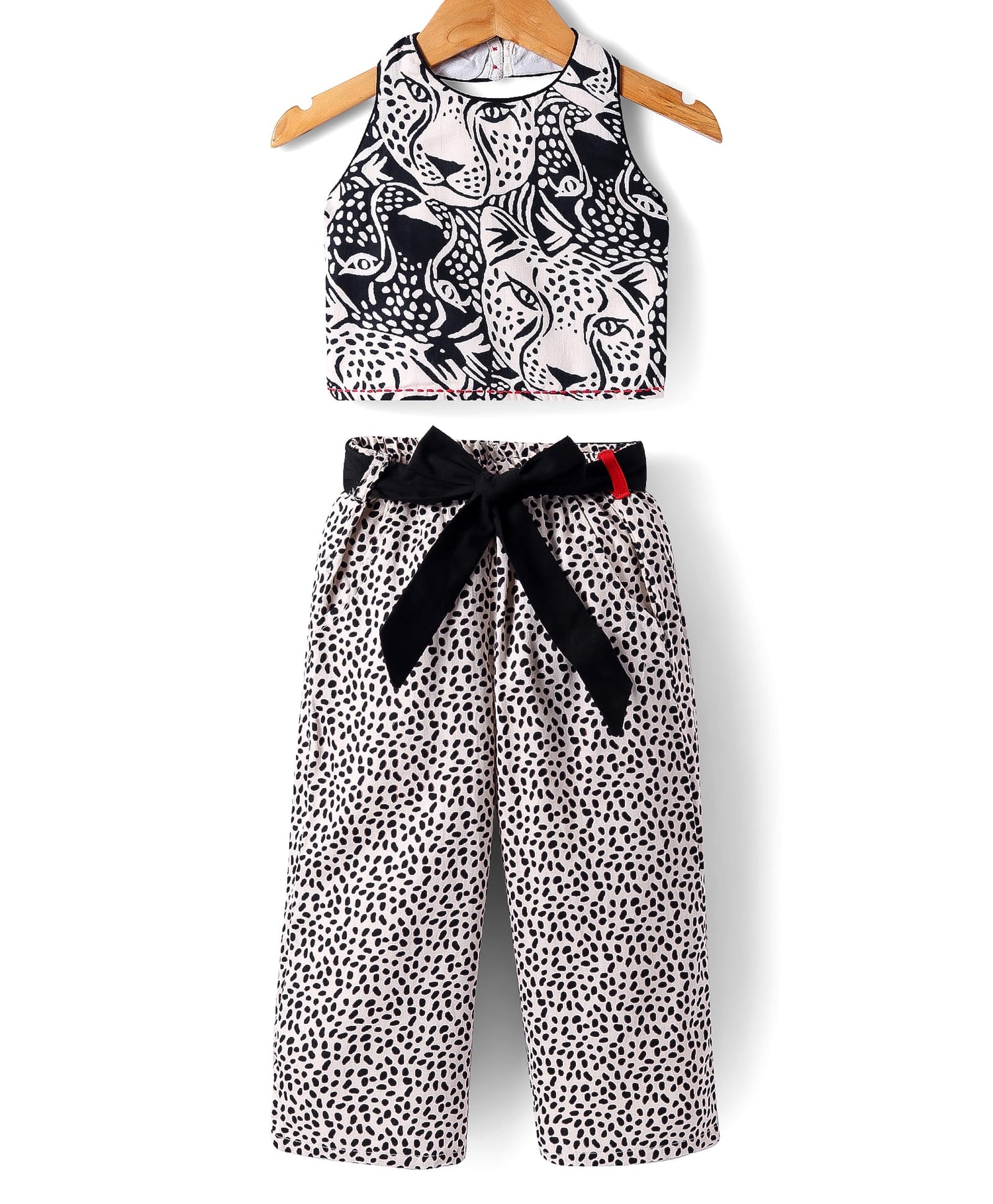 Roar at the Door Girls Brown and Black Printed Top and Pant Set with Hairband