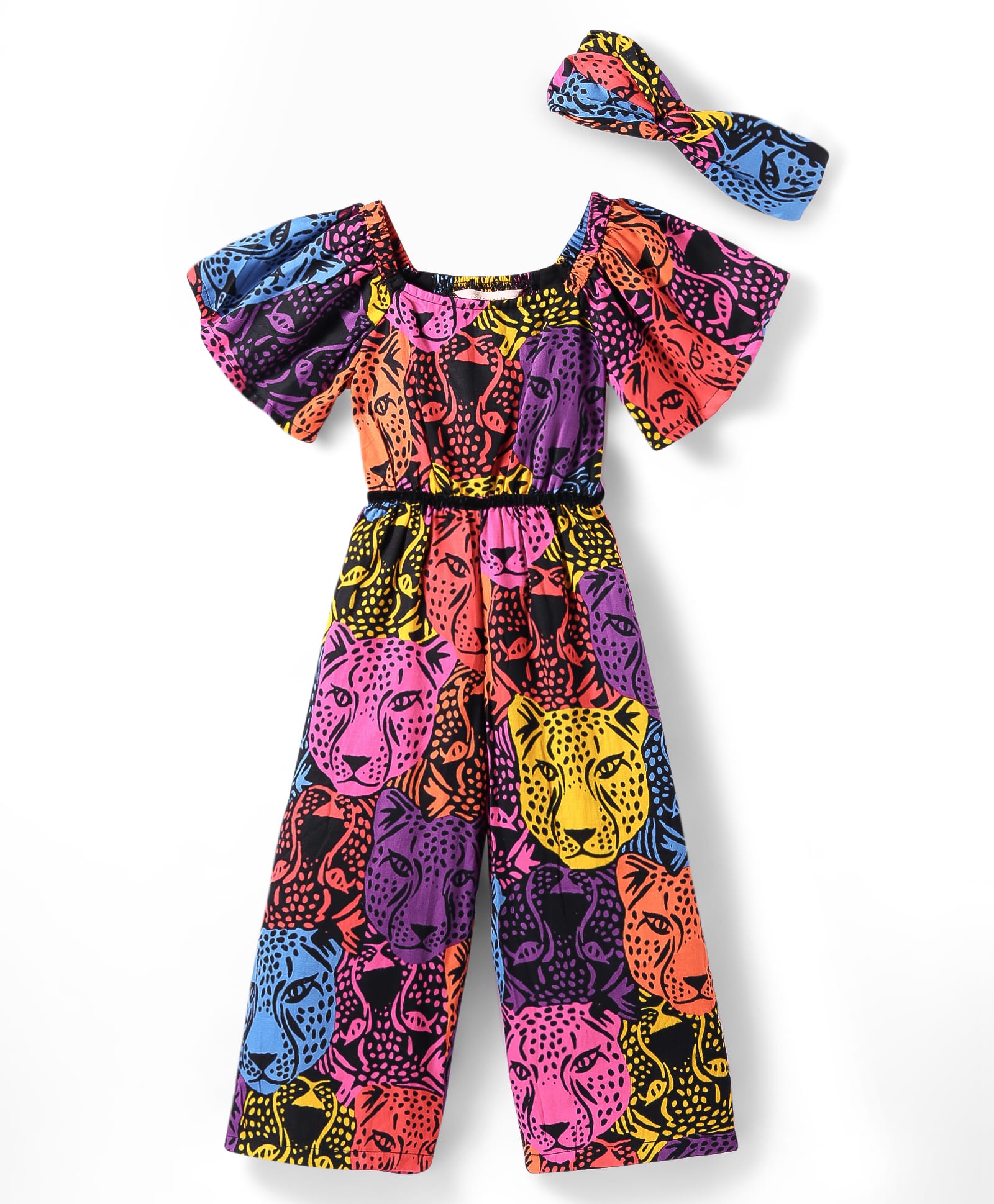 Roar at the Door Girls Multi Color Stylish Jumpsuit with Hairband