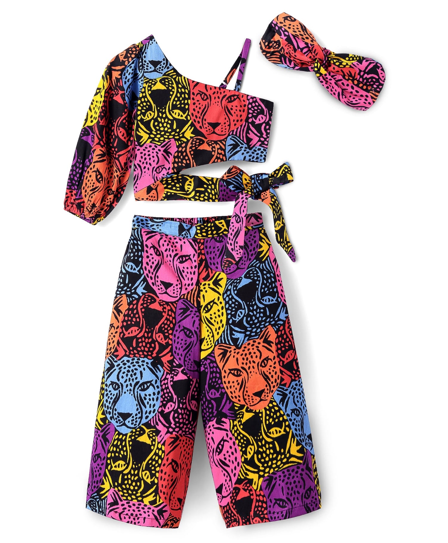 Roar at the Door Girls Multi Color Stylish Top and Pant Set with Hairband