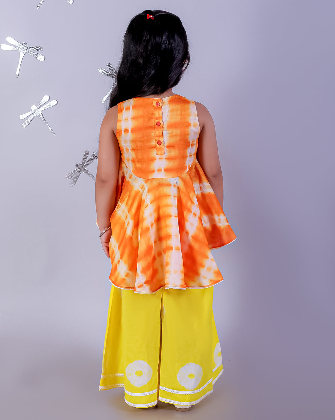 Girls Fusion Tie & Dye Flared Palazzo and flared Top with Shell Work