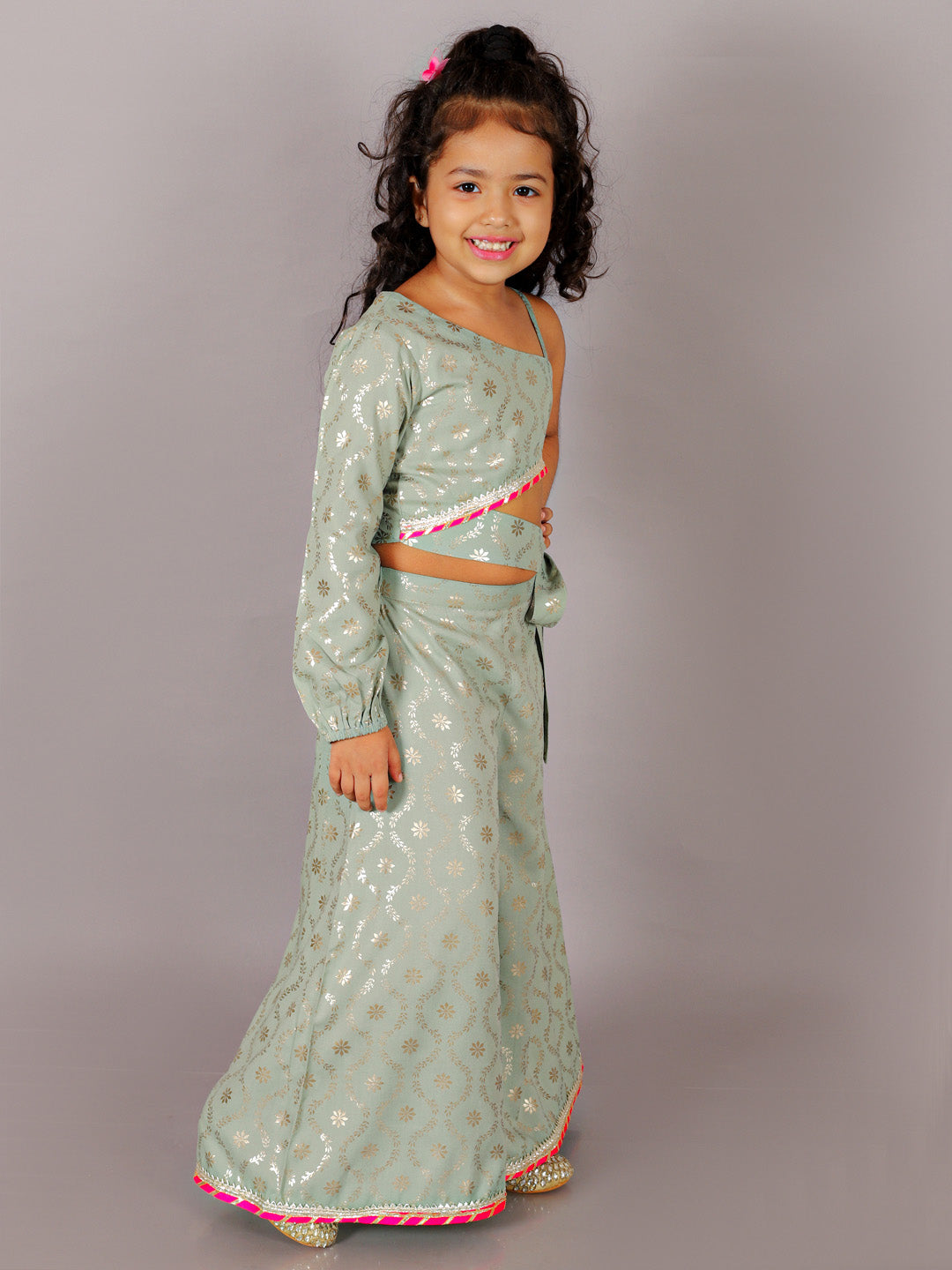 Fusion Fair Girls Green Crop Top with Palazzo Girls Co-ordinate set