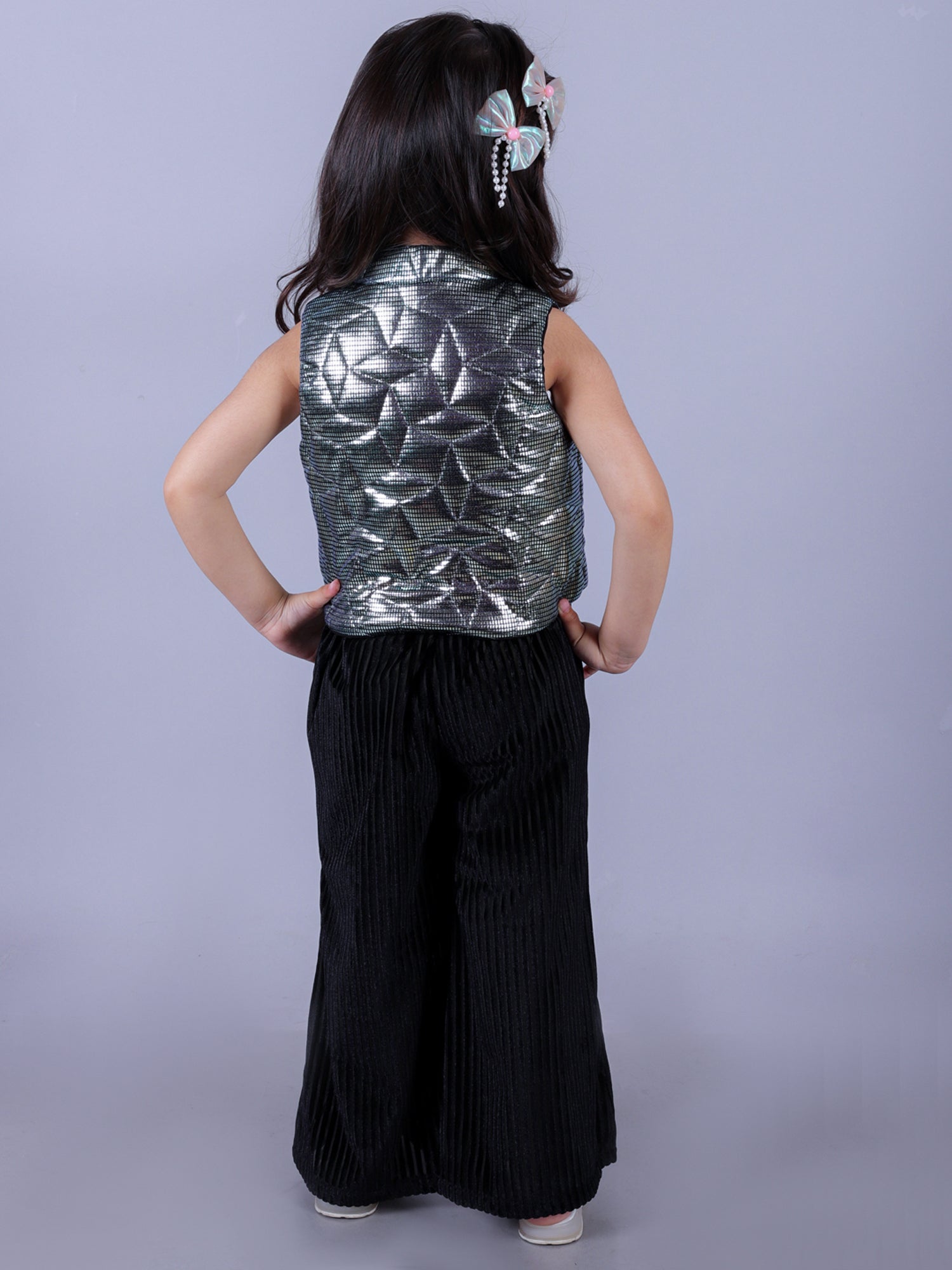 Glam Up Party Grey Shimmer Jacket For Girls