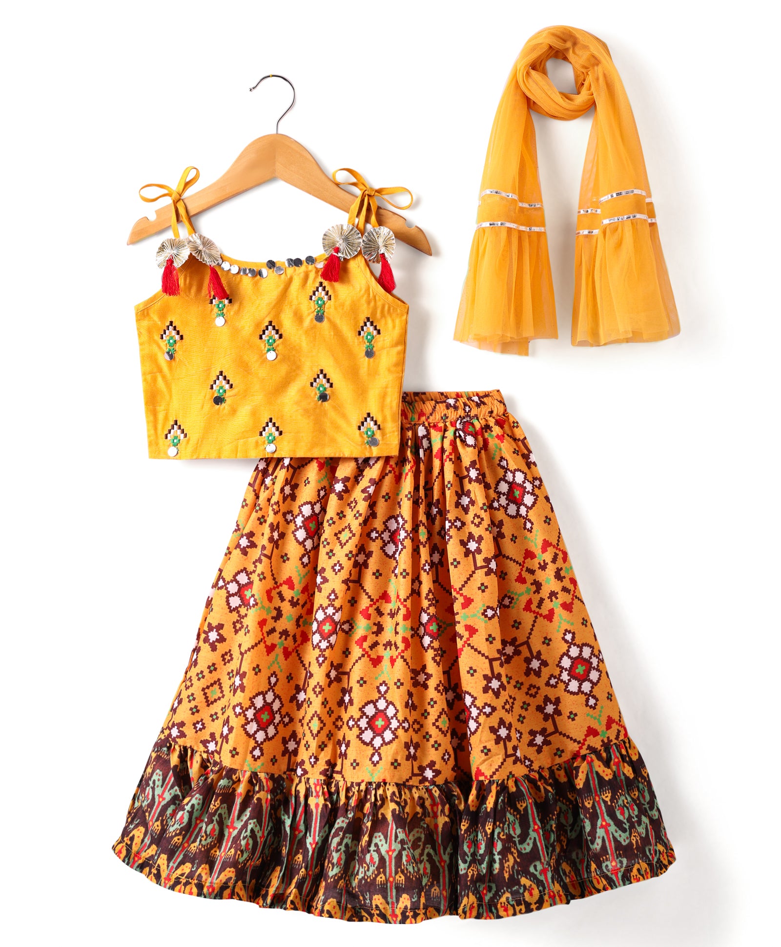 Girls  Lehenga with embroidered Chanderi Silk Top