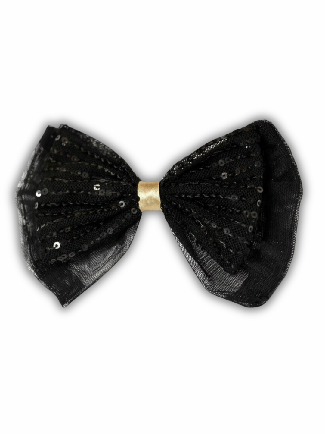 Lil Drama Classic Black Sequin and Gold Accent Hair Bow - Black