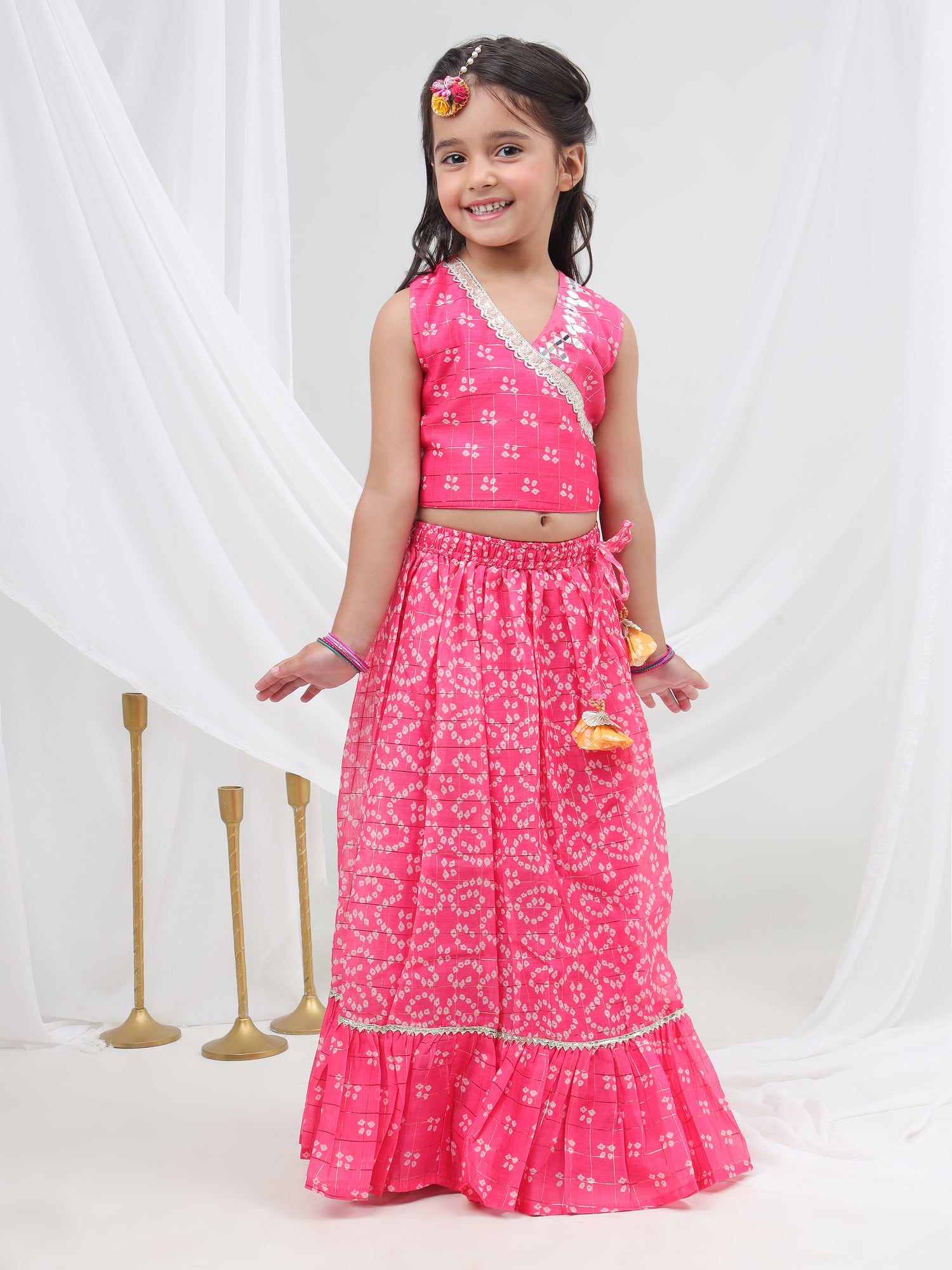 Girls printed chanderi lurex ghaghra choli set