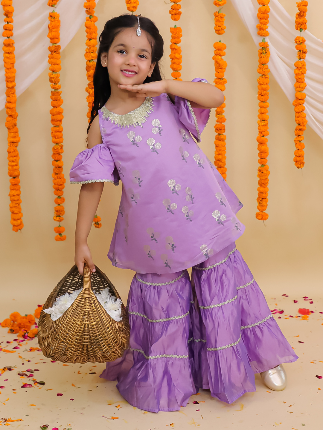 Mishti Purple Kurta and Sharara Set For Girls