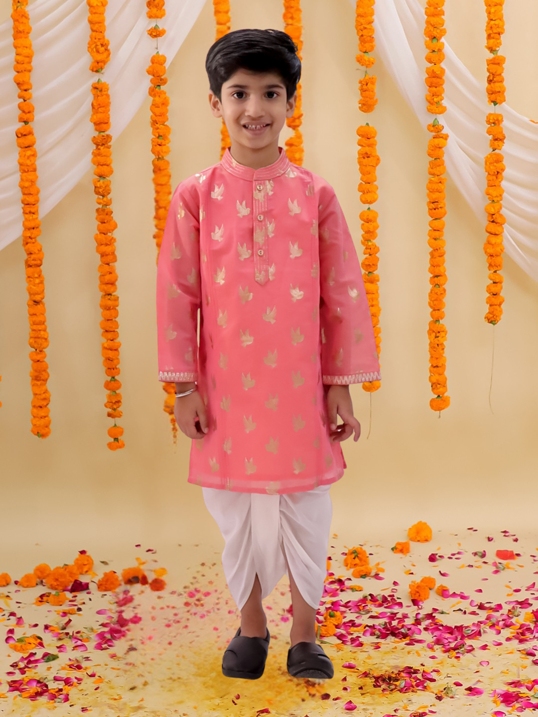 Mishti Peach Kurta Dhoti Set For Boys