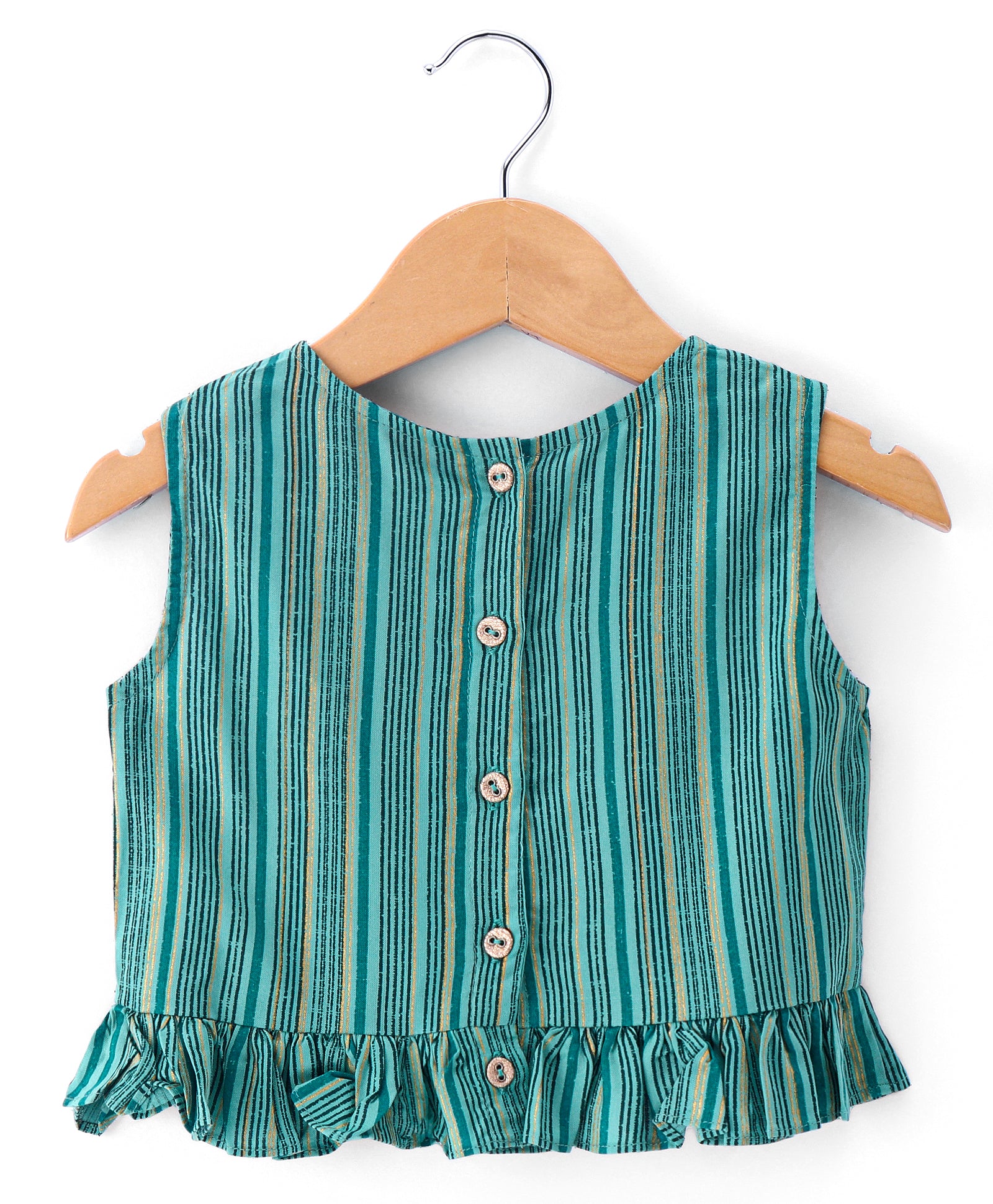 Girls Printed Gold Stripe Viscose Top with viscose Dhoti set