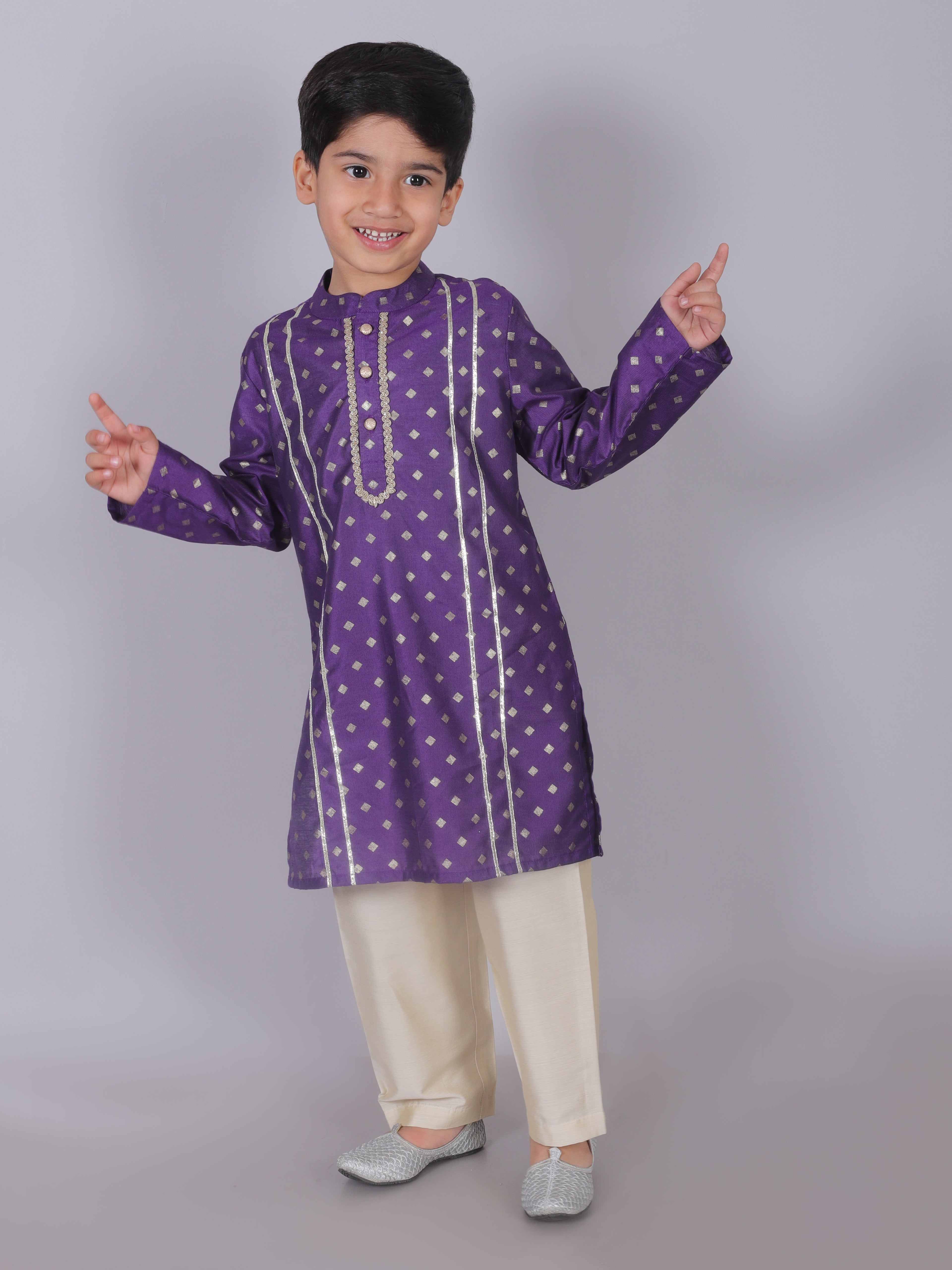 Zarqa Boys Purple Kurta with Golden pant set