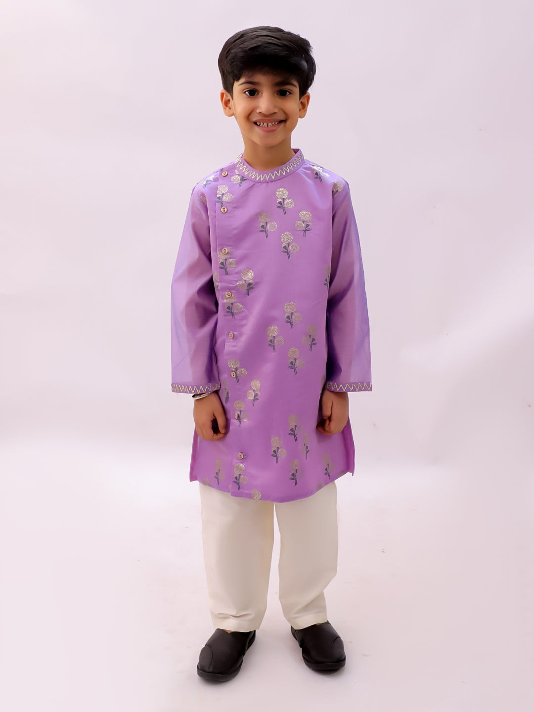 Mishti Purple Kurta Pyjama Set For Boys