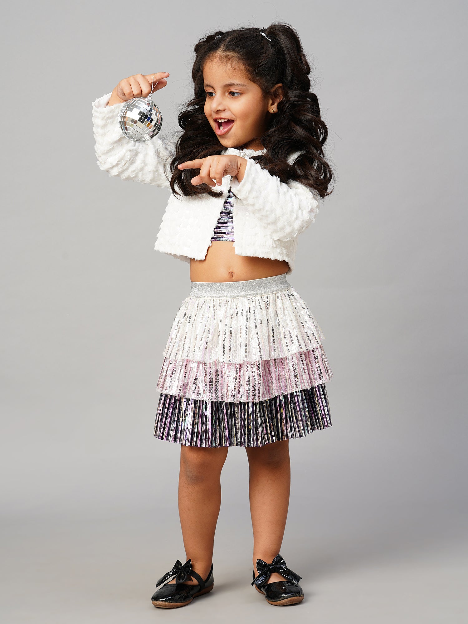 Razzle dazzle Party White Jacket for Girls