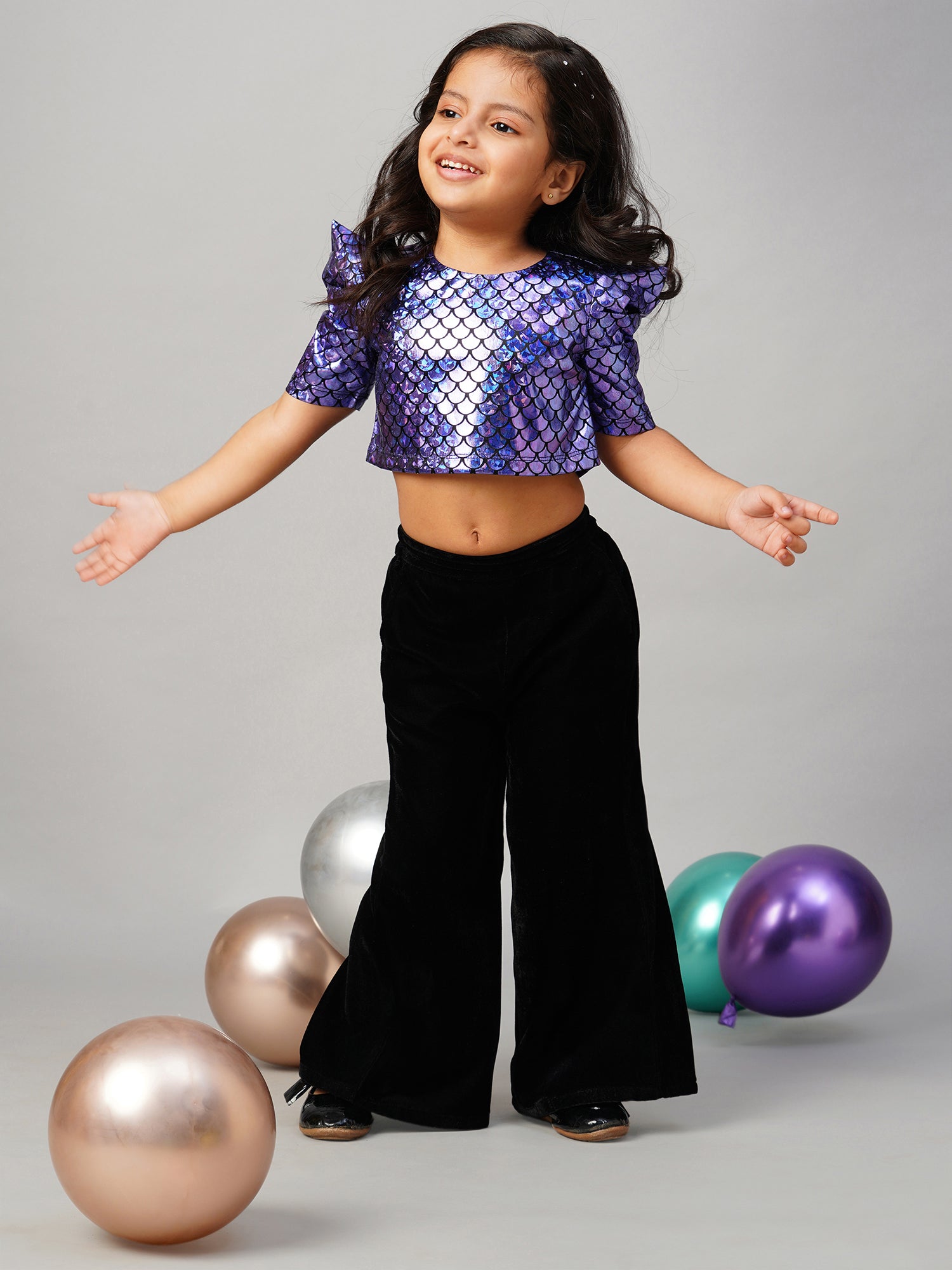 Razzle Dazzle Girls Party Purple Shimmer Top With Palazzo Pant