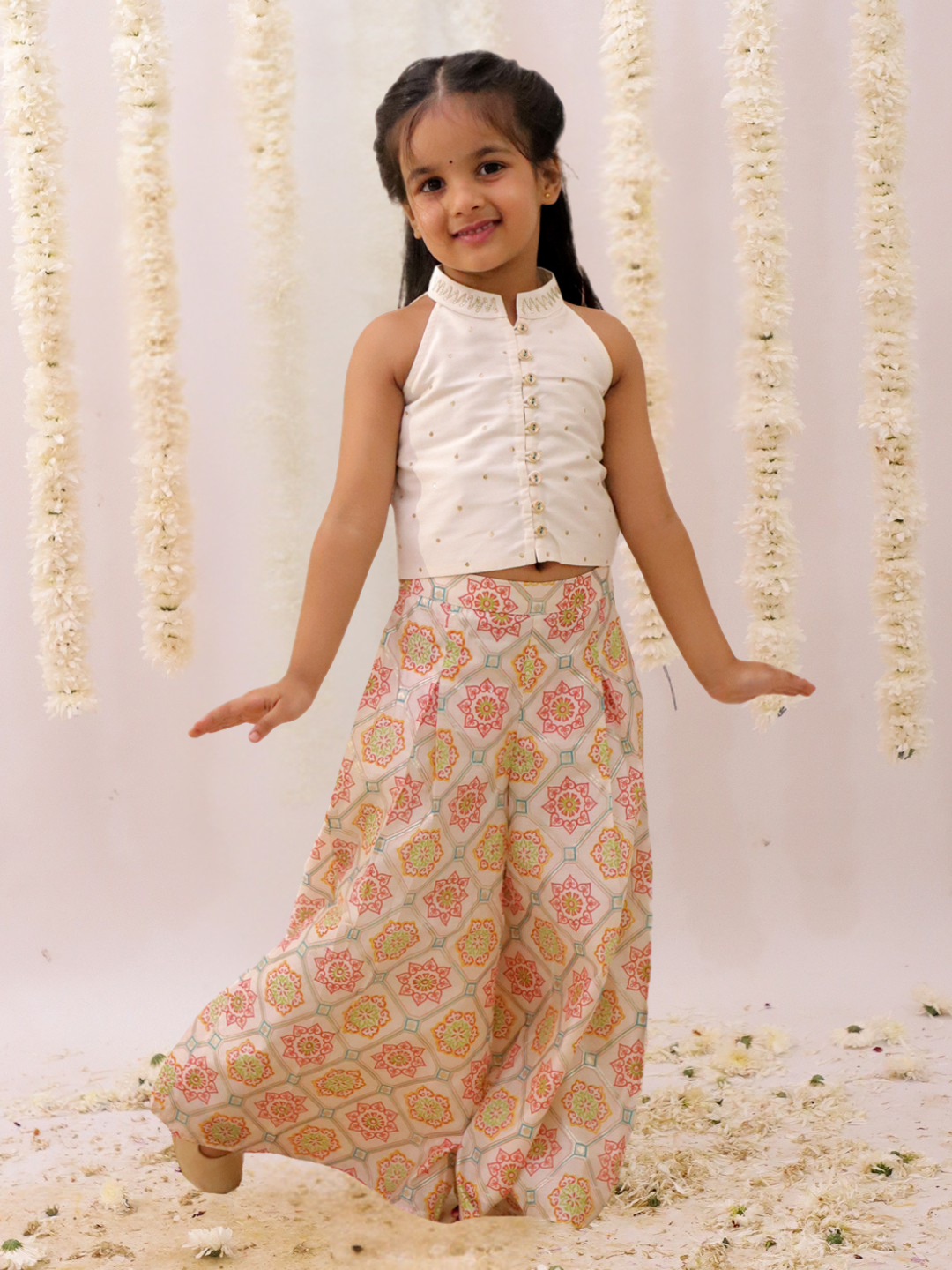 Mishti Off White Top and Pant Set For Girls