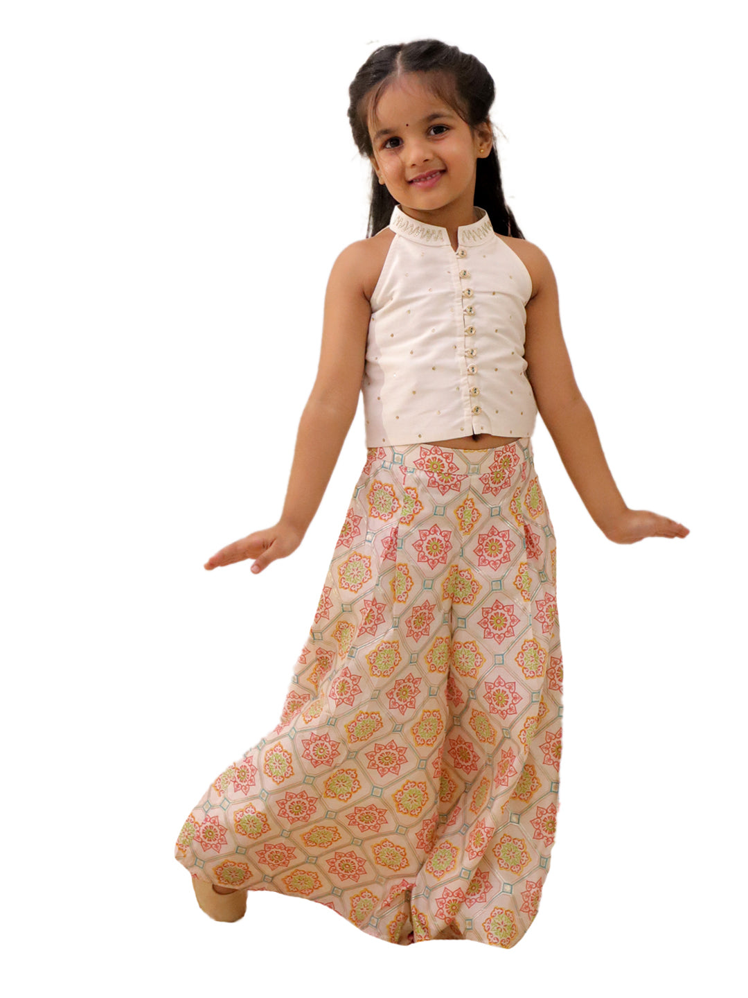 Mishti Off White Top and Pant Set For Girls