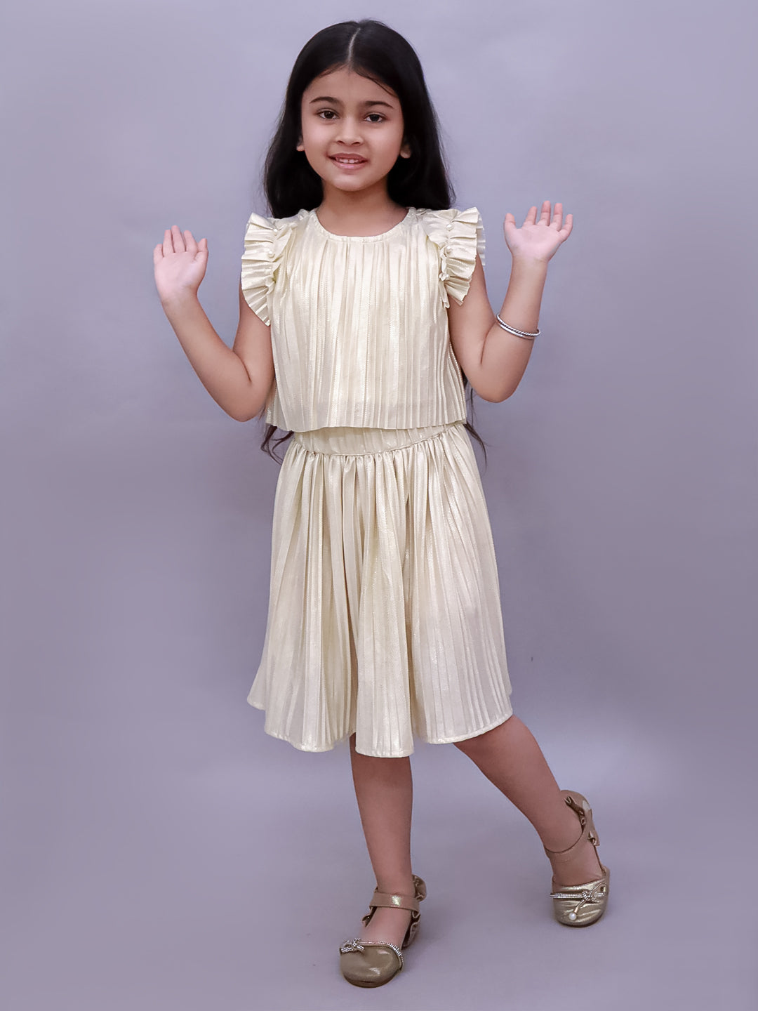 Glam Up Girls Party Golden Top And Skirt