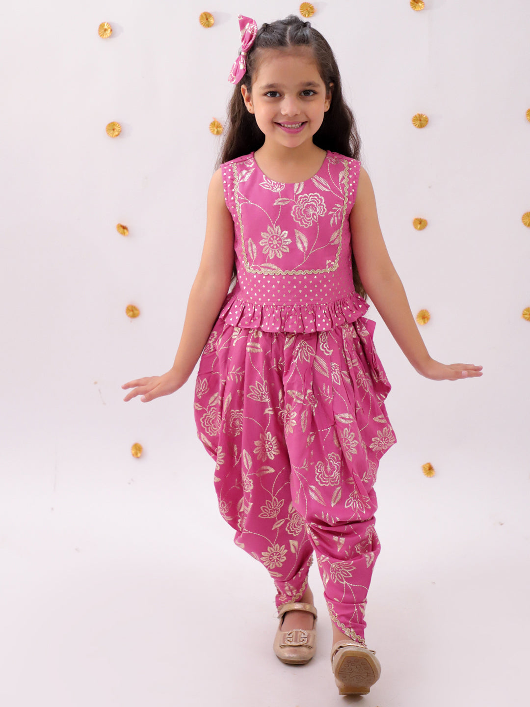 Khilkhilahat Pink Top and Dhoti Set For Girls